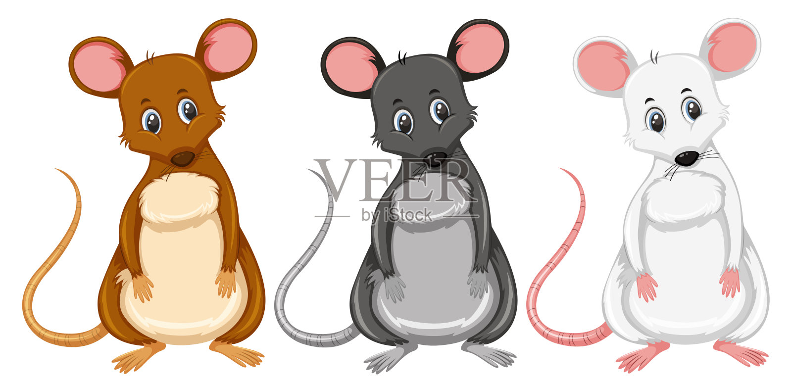 一组不同颜色的老鼠插画图片素材