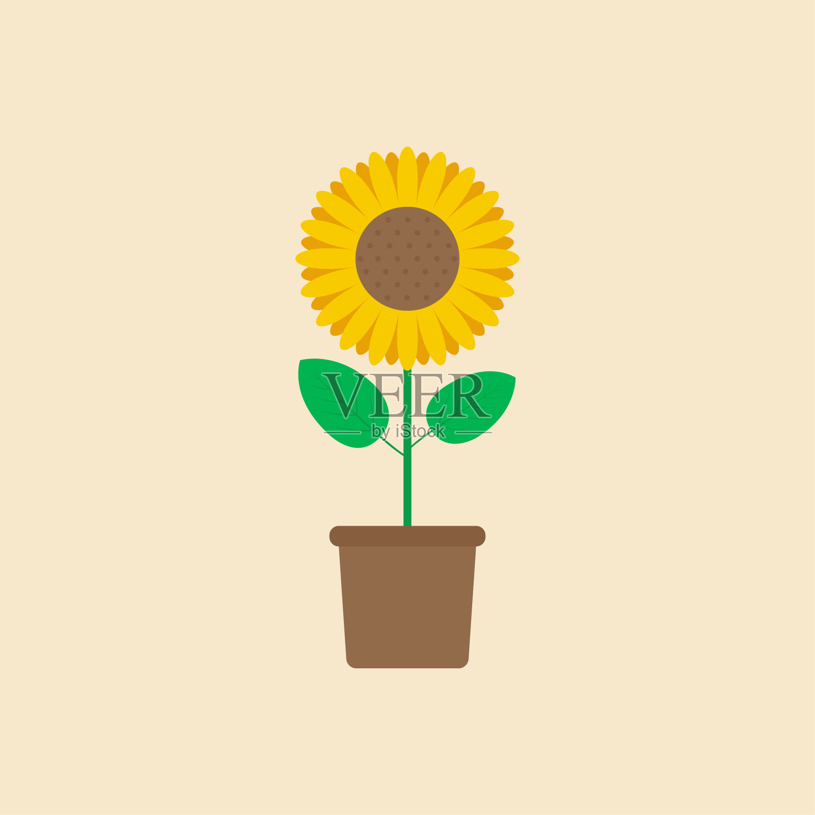 向日葵在花盆平面设计-向量设计元素图片