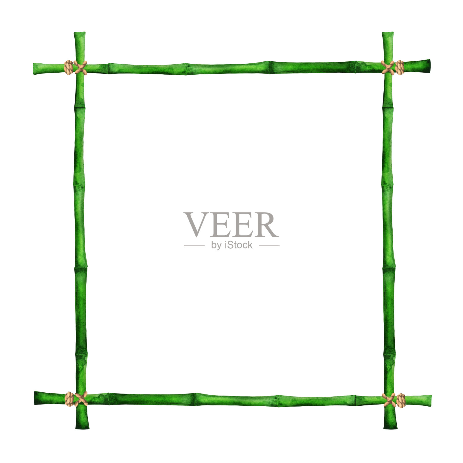 水彩绿色竹框架与绳子插画图片素材