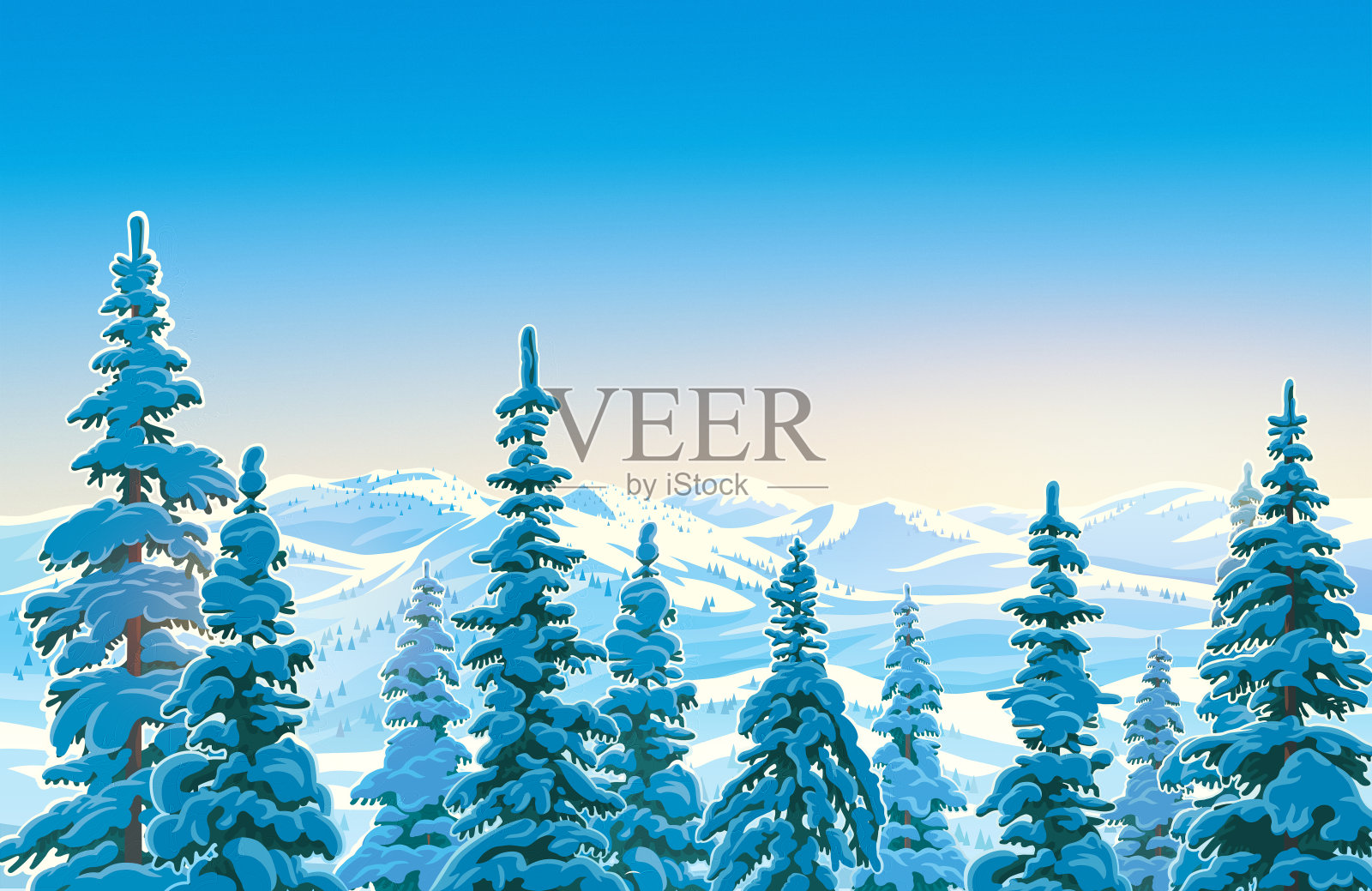 冬天的山景观插画图片素材
