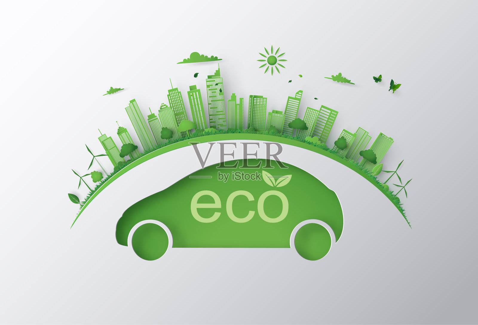 生态汽车和环保概念插画图片素材