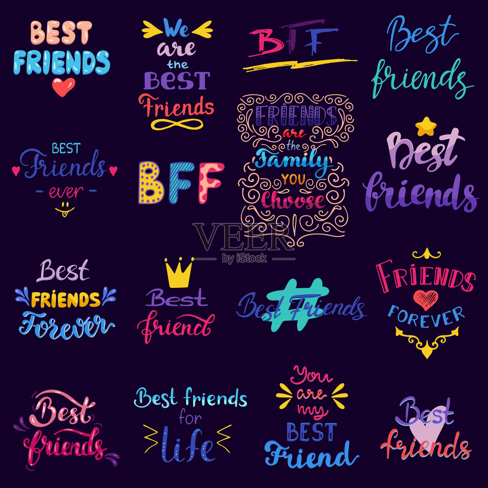 朋友字母向量BFF友谊卡排版和朋友插画图片素材