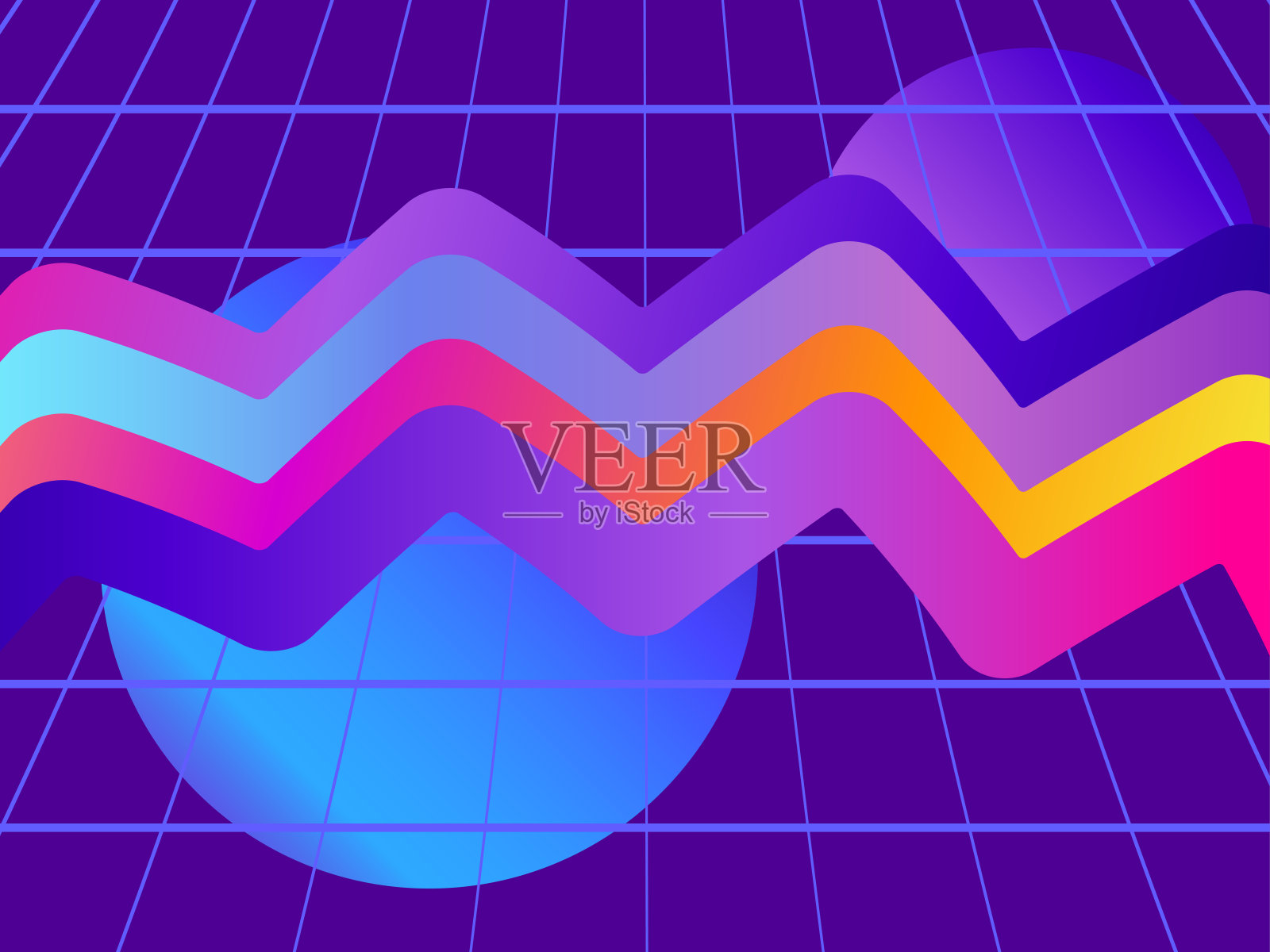 液体波，紫色梯度。现代趋势背景。Synthwave,未来主义的背景。Retrowave。矢量图插画图片素材