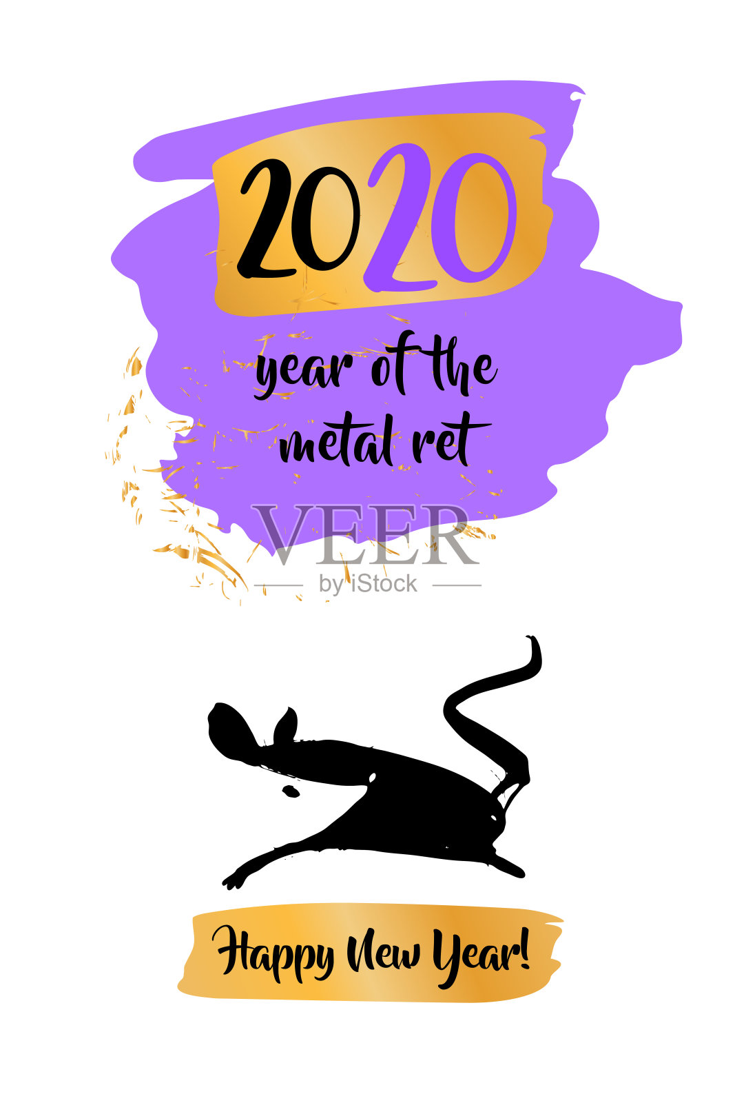 新年晚会的模板图像与紫罗兰老鼠，老鼠的颜色背景。阴历星座老鼠插画图片素材