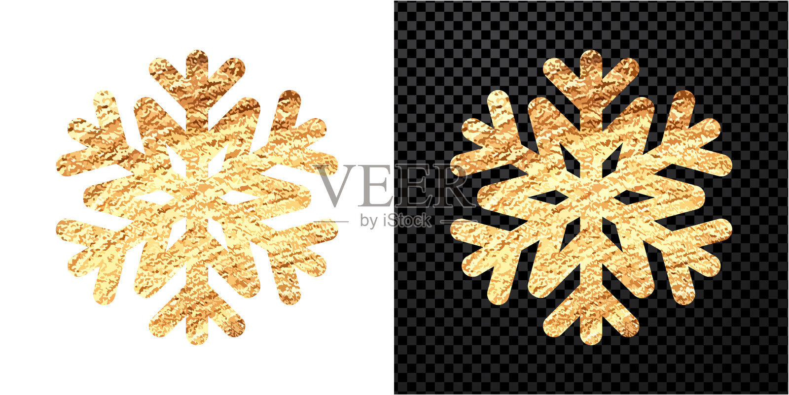 金色闪亮的雪花孤立在白色或透明的背景上。插画图片素材