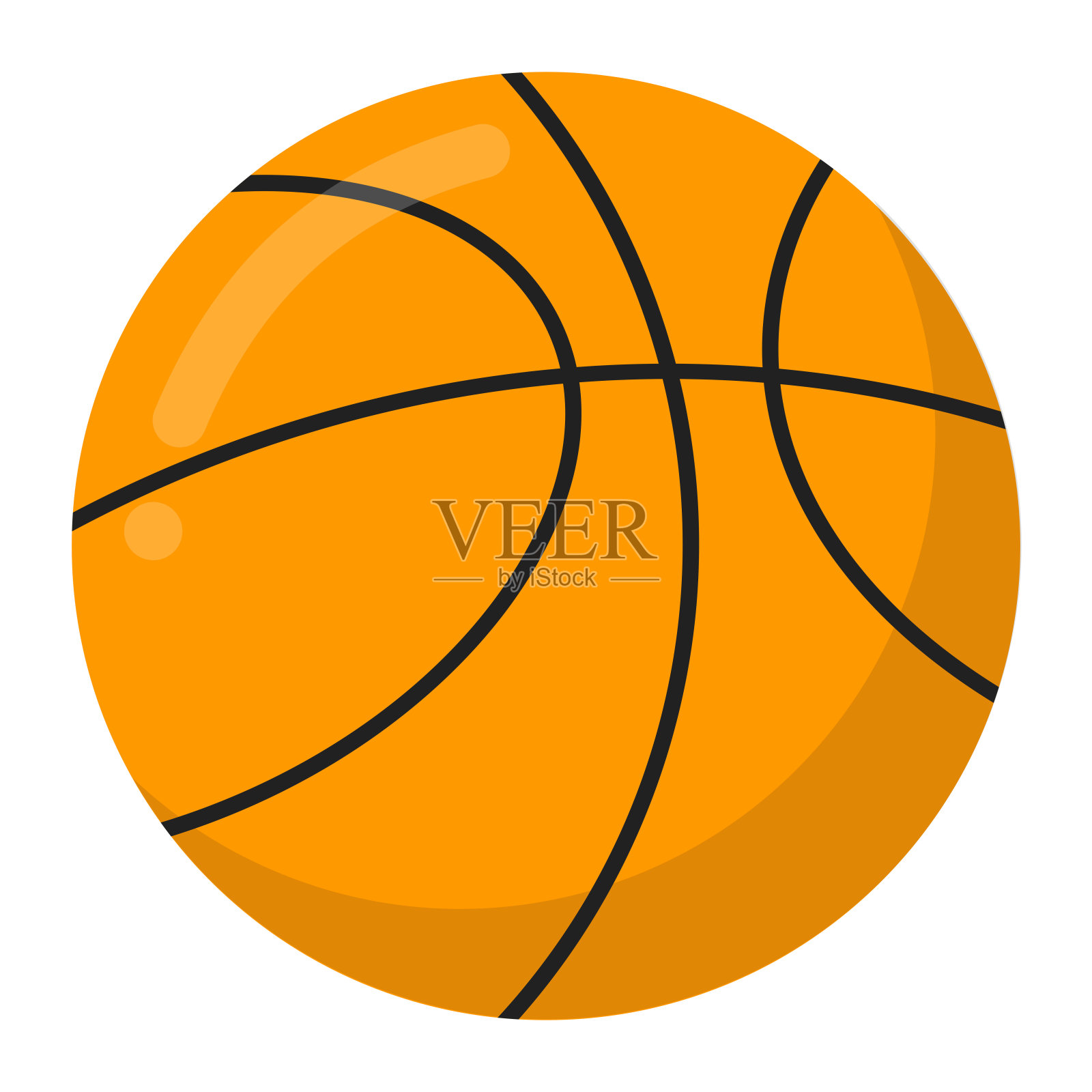 橙色篮球平面风格设计图标标志矢量插图孤立在白色的背景。现场比赛的象征篮球。插画图片素材