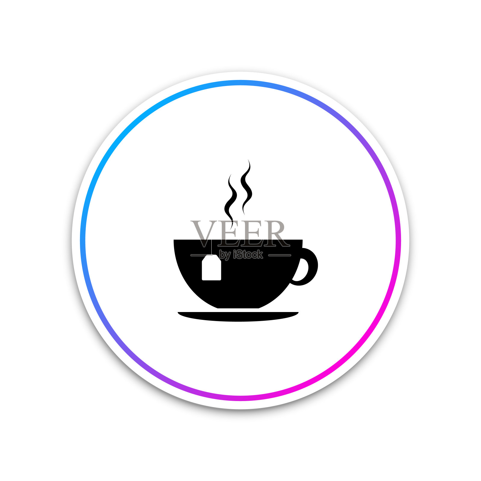 茶杯与茶袋图标孤立在白色背景。圆形白色按钮。矢量图插画图片素材