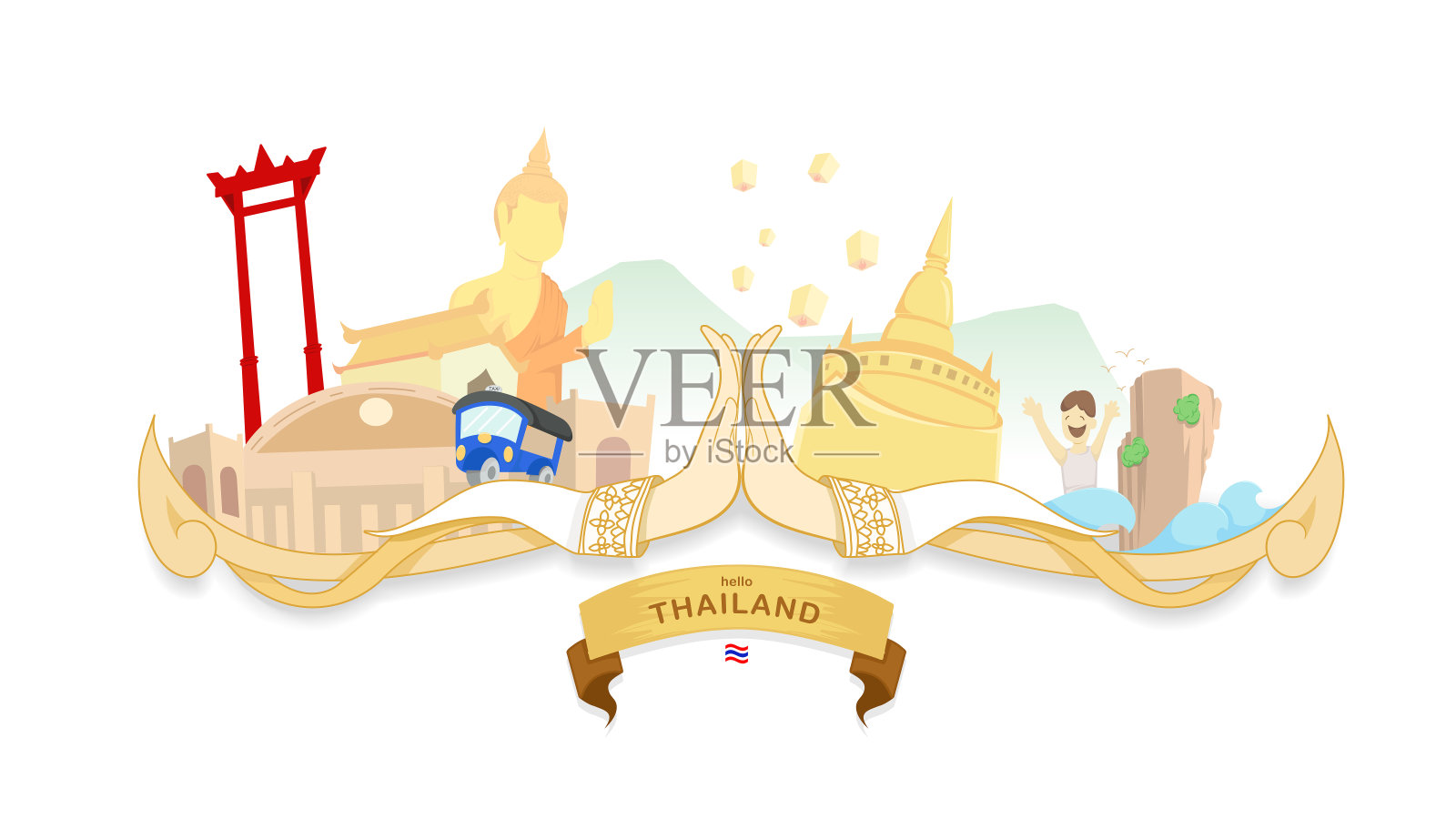 矢量插图旅游泰国，泰国文化。信息图形元素/图标/符号，矢量设计插画图片素材