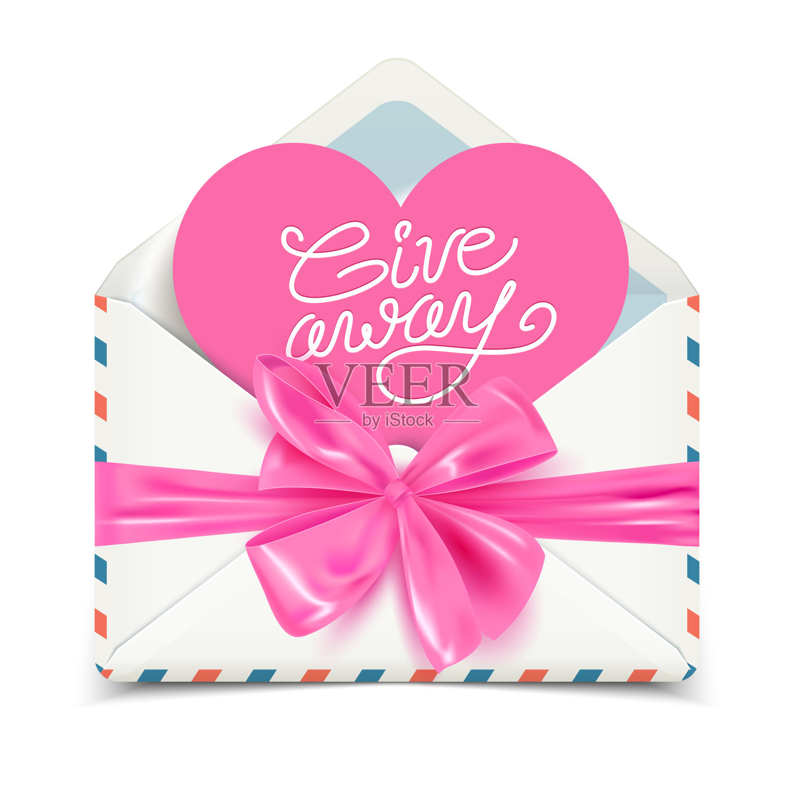 赠品广告横幅设计，现实的白色信封与粉色蝴蝶结，矢量插图设计模板素材
