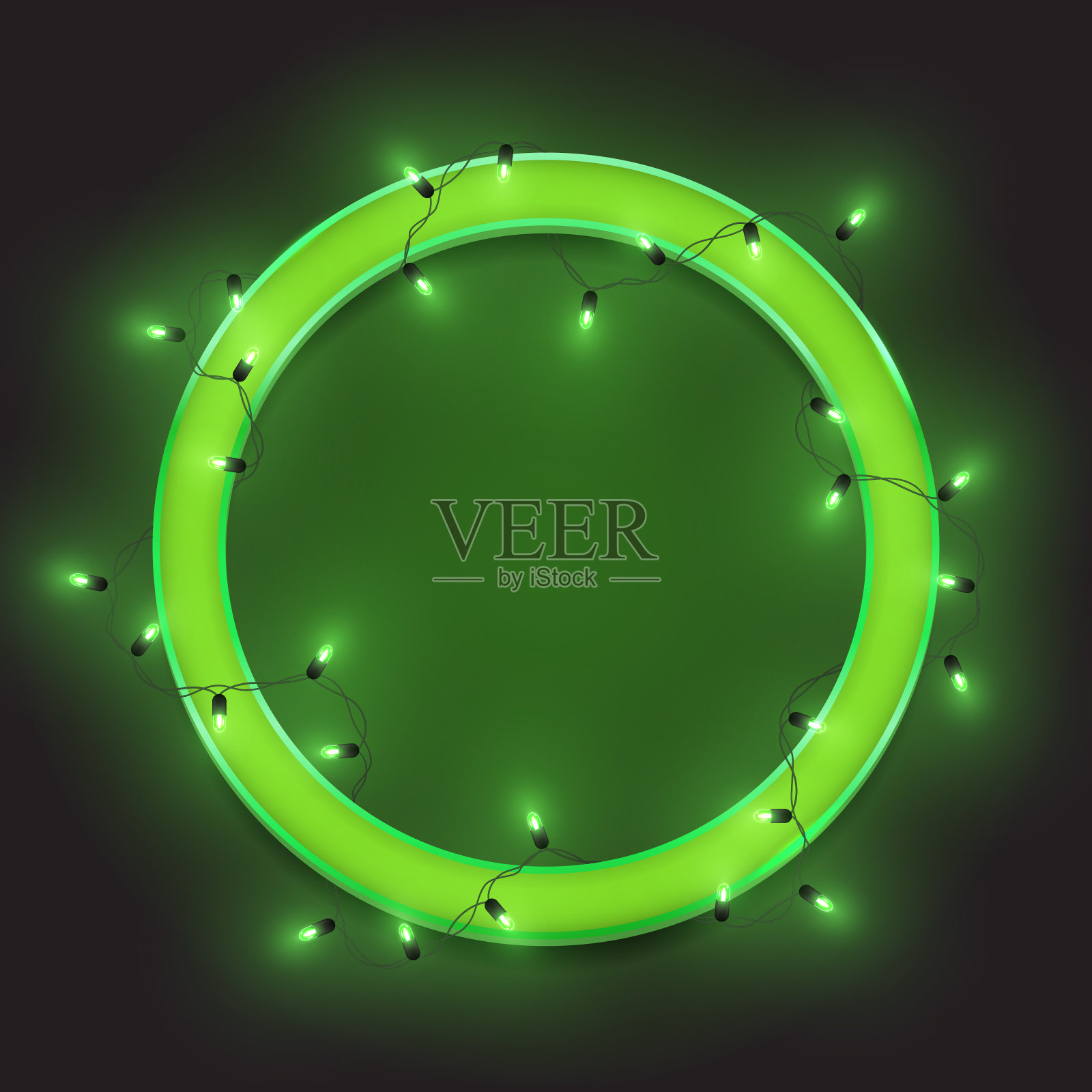绿色复古霓虹圈框，led发光花环，矢量插图插画图片素材