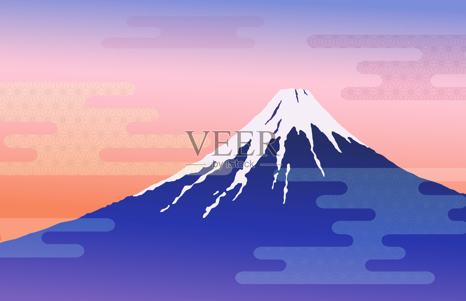 富士山和日本的云插画图片素材