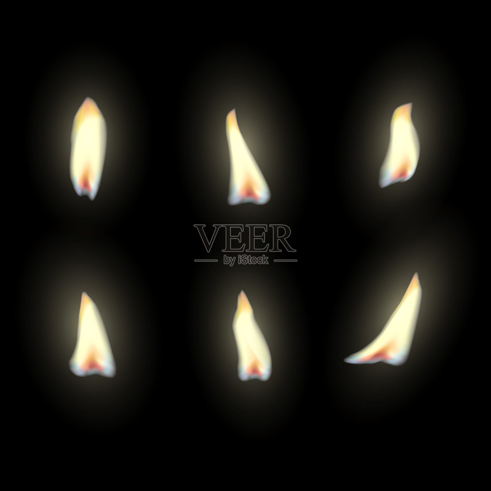 蜡烛不同的火焰灯孤立在黑色背景。插画图片素材