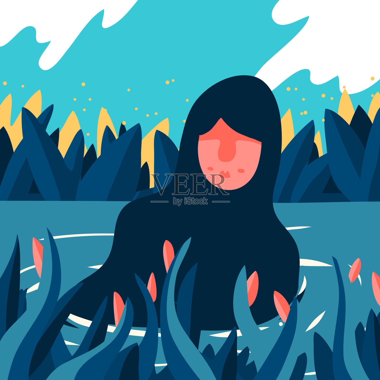 河上的女人插画图片素材
