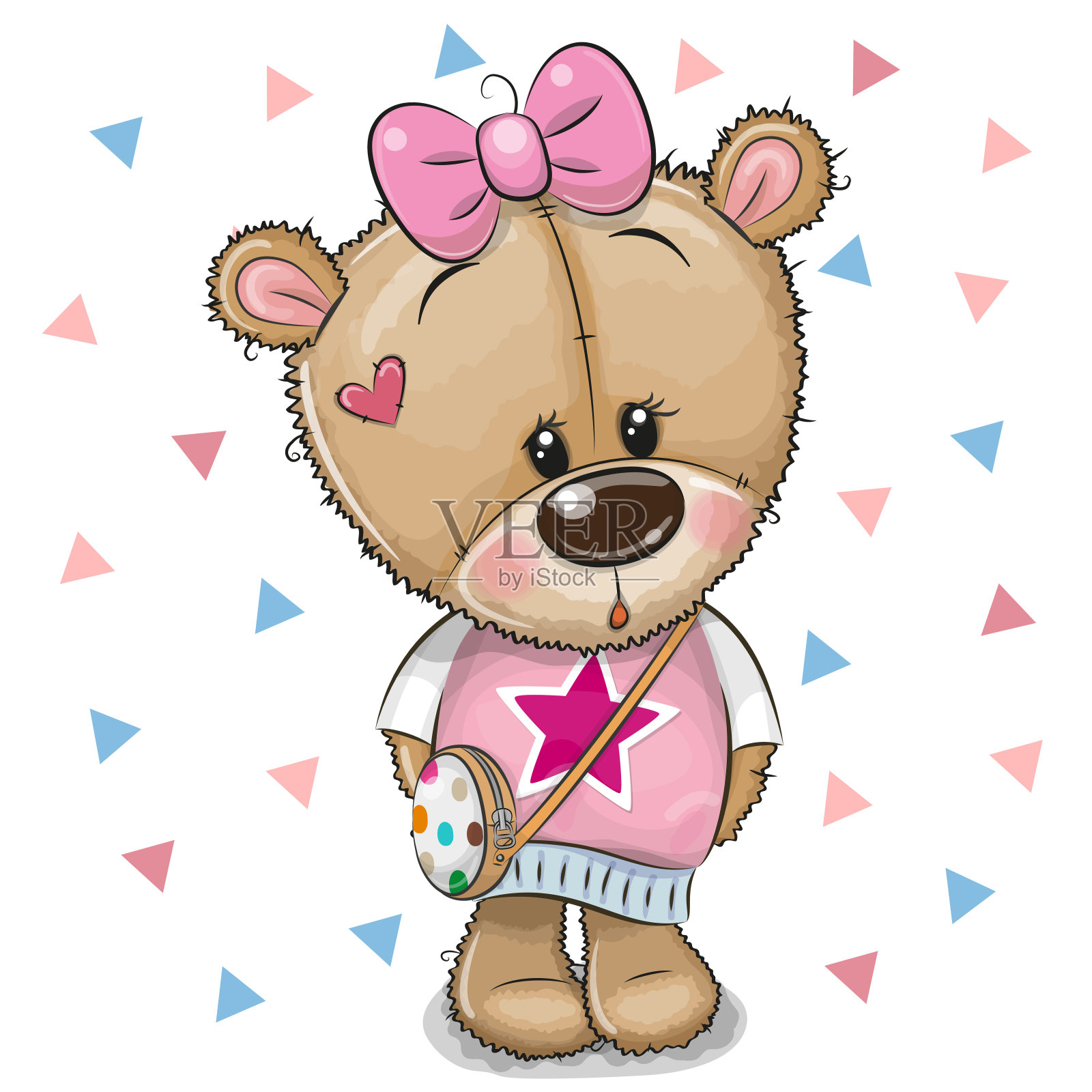 白色背景上带着蝴蝶结的可爱泰迪熊插画图片素材