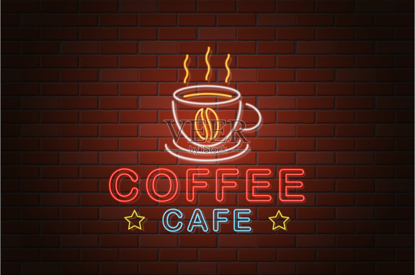 发光的霓虹灯招牌咖啡咖啡矢量插图插画图片素材