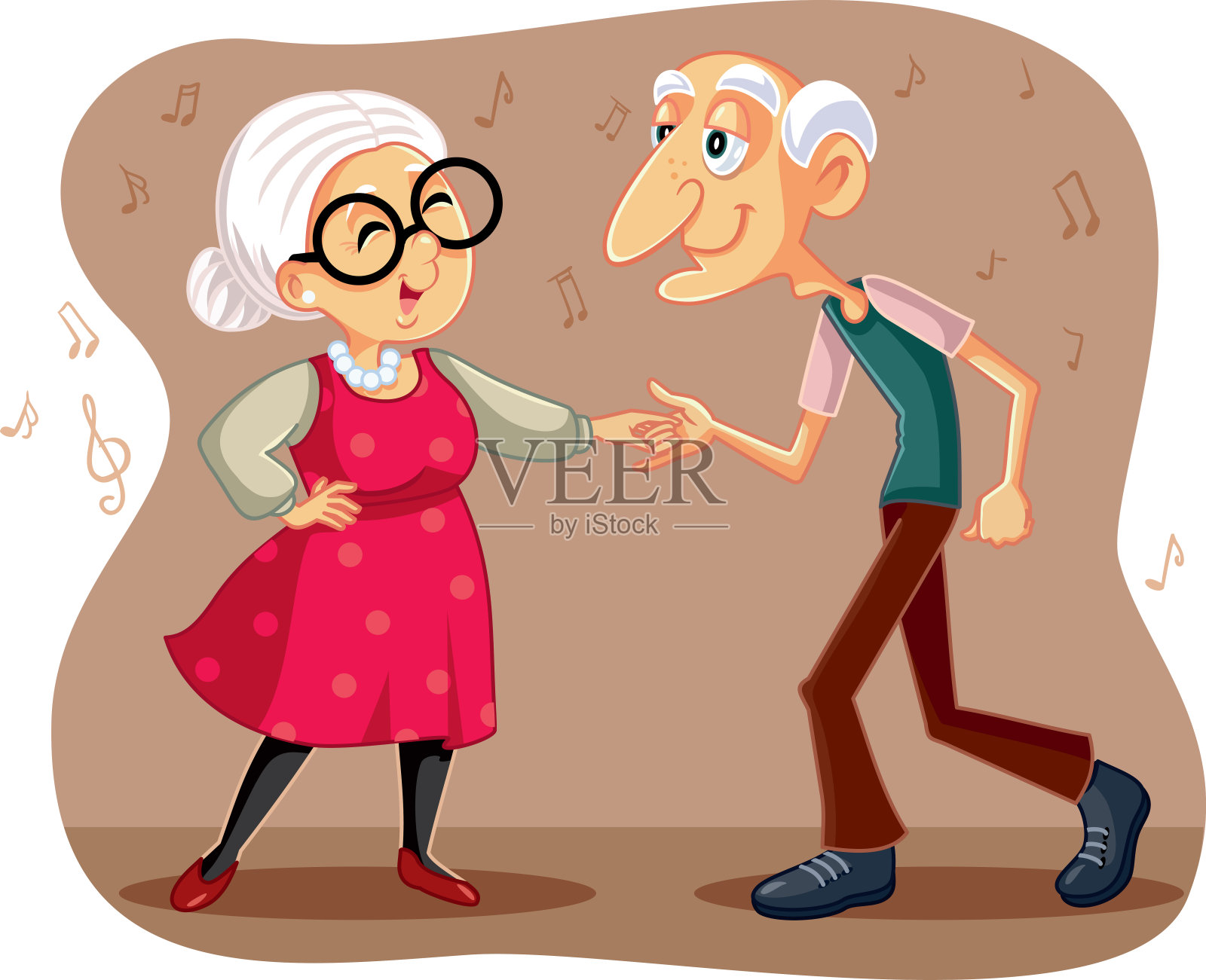 有趣的老年夫妇跳舞矢量卡通设计元素图片