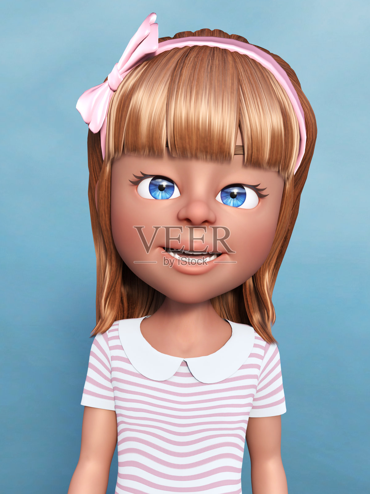 3D渲染的卡通女孩肖像。照片摄影图片