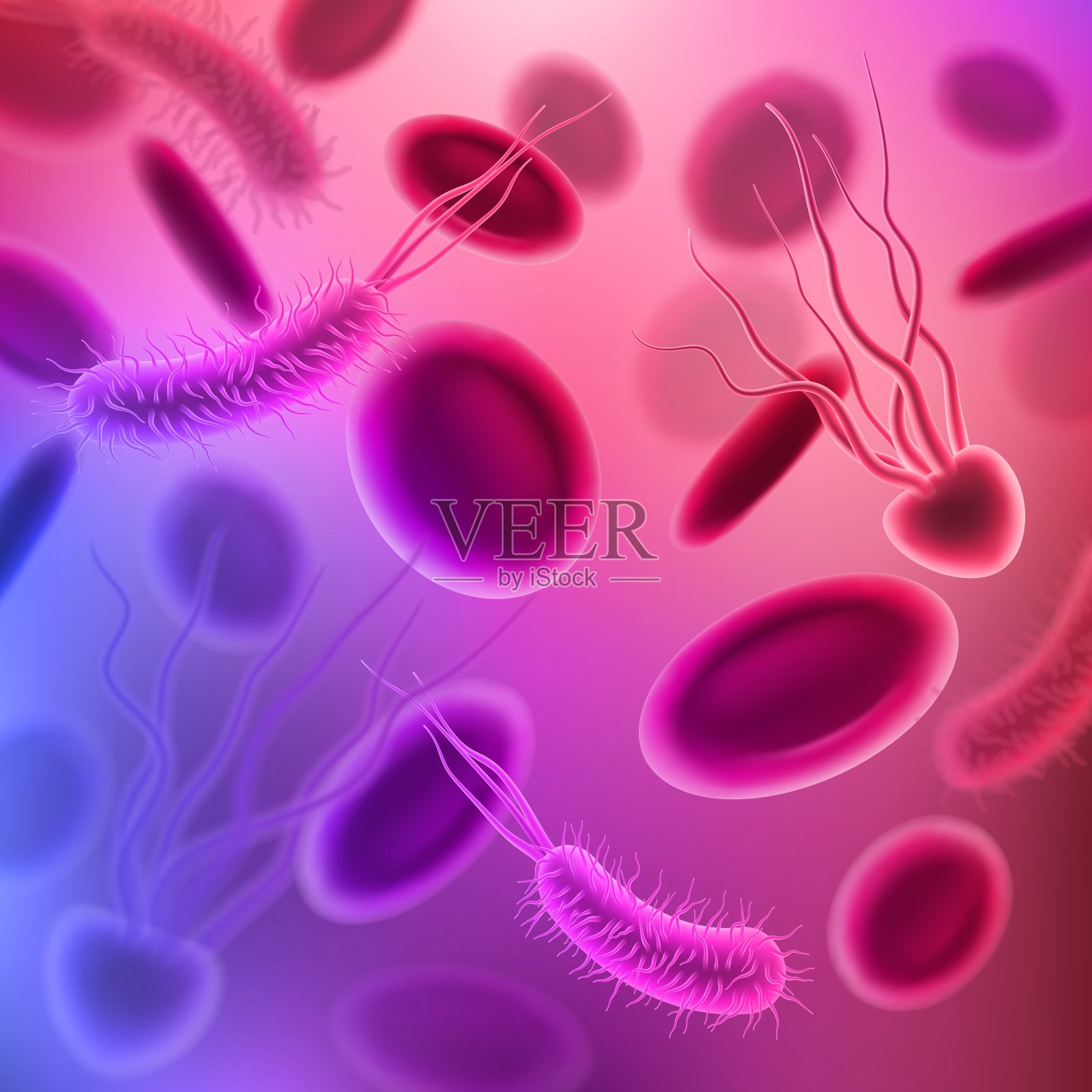 细菌，病毒，血细胞无缝模式插画图片素材