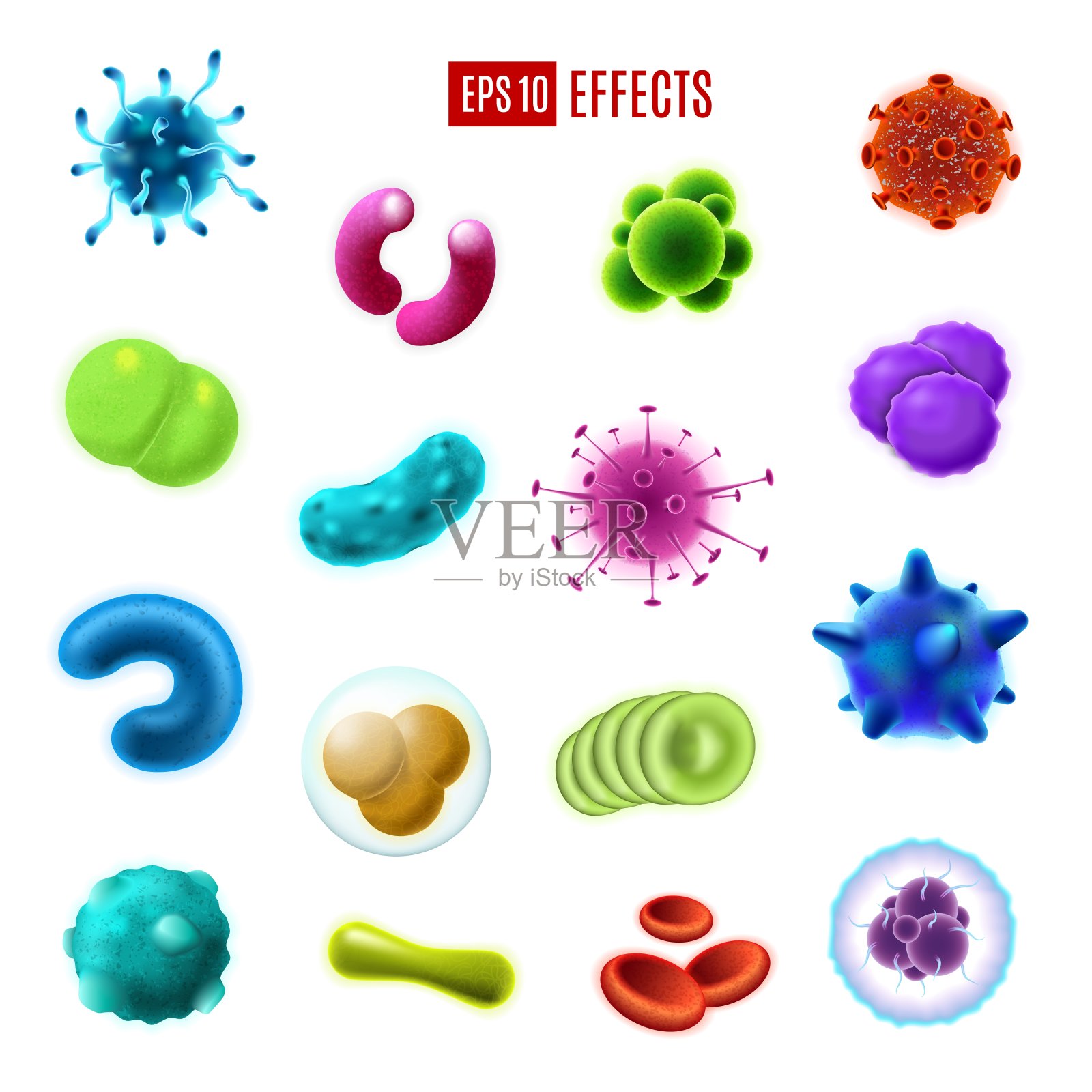 细菌细胞，细菌和病毒。微生物插画图片素材