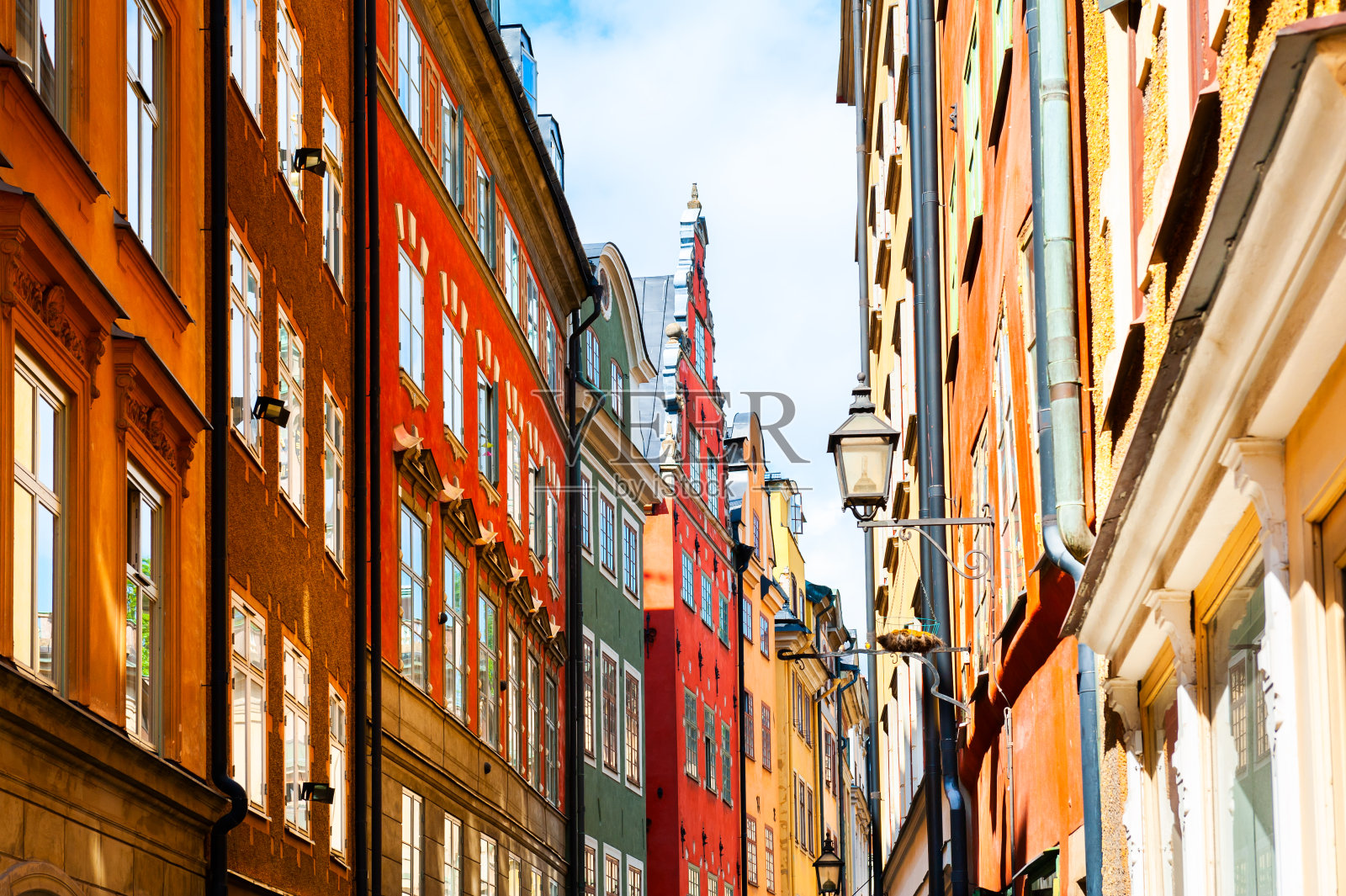 美丽的街道在老城，斯德哥尔摩，瑞典照片摄影图片
