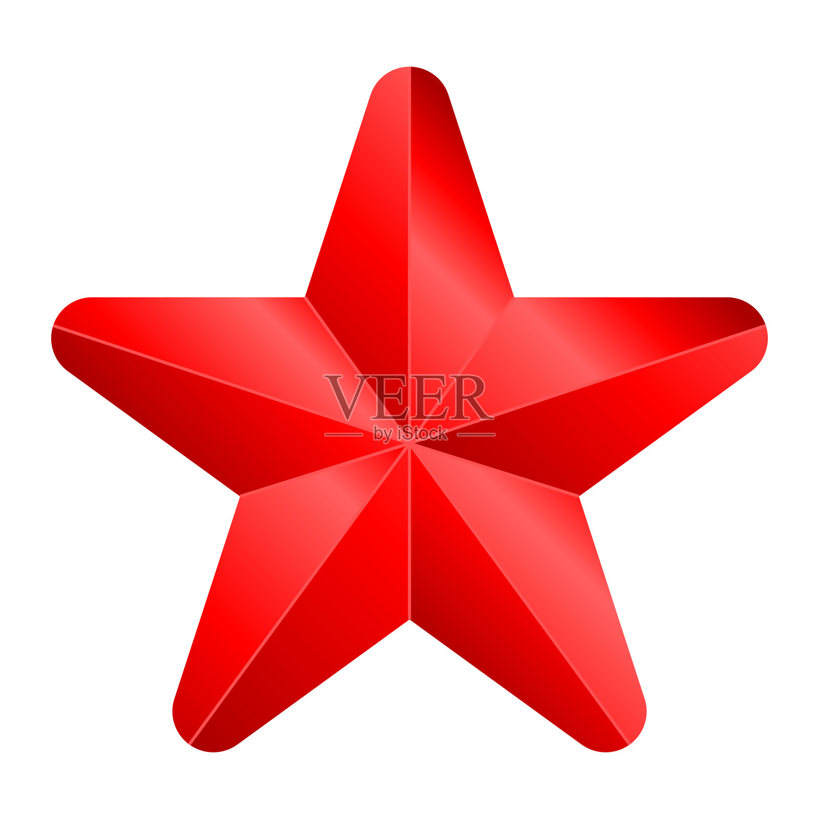 星形符号图标-红色渐变3d, 5点圆形，孤立-矢量设计元素图片