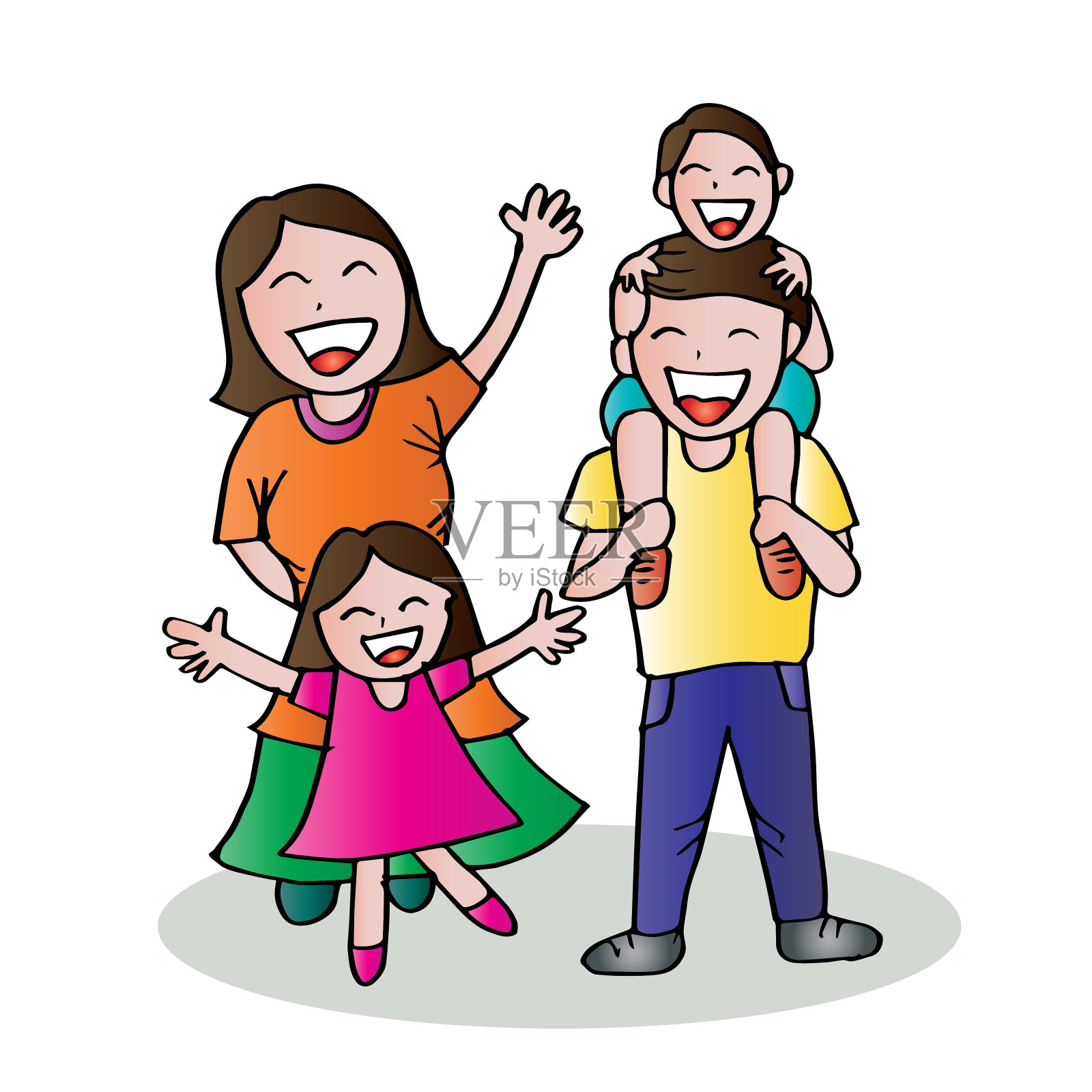 幸福家庭手绘插画。设计元素图片