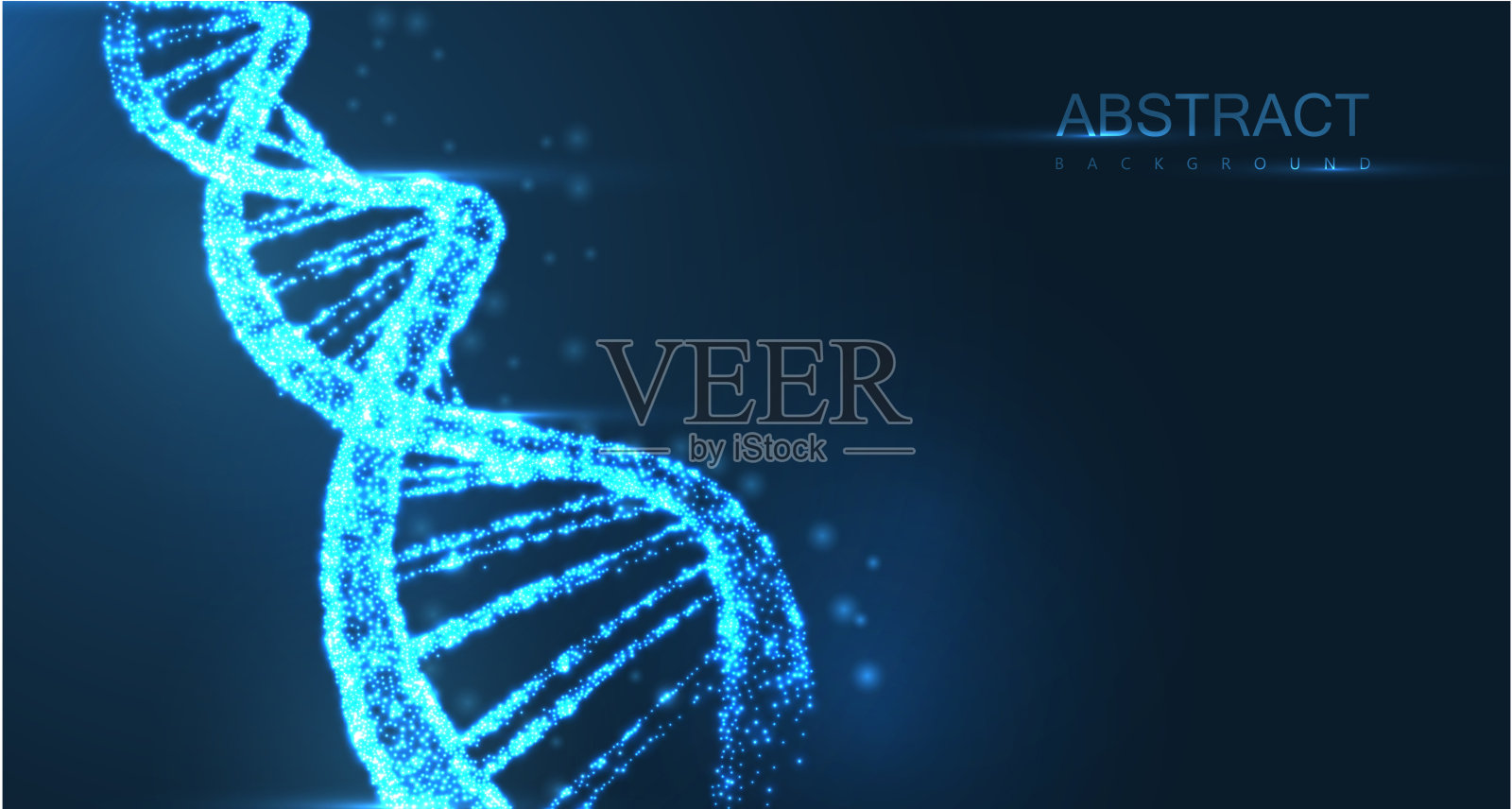 摘要发光DNA分子，霓虹螺旋在蓝色背景。医学基因生物技术化学生物学插画图片素材