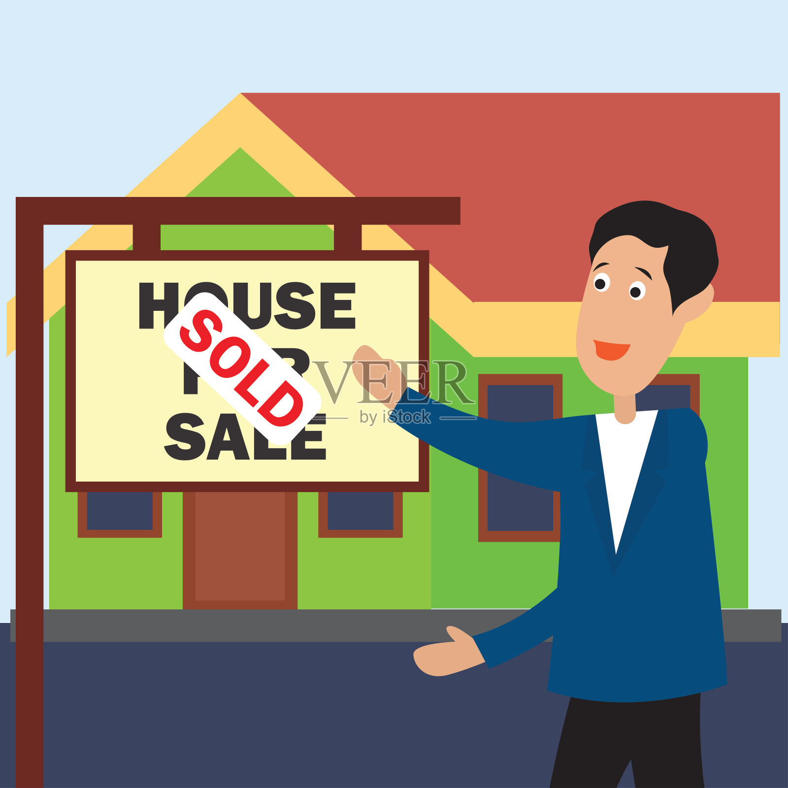 房屋出售标志和出售为房地产概念。矢量图插画图片素材