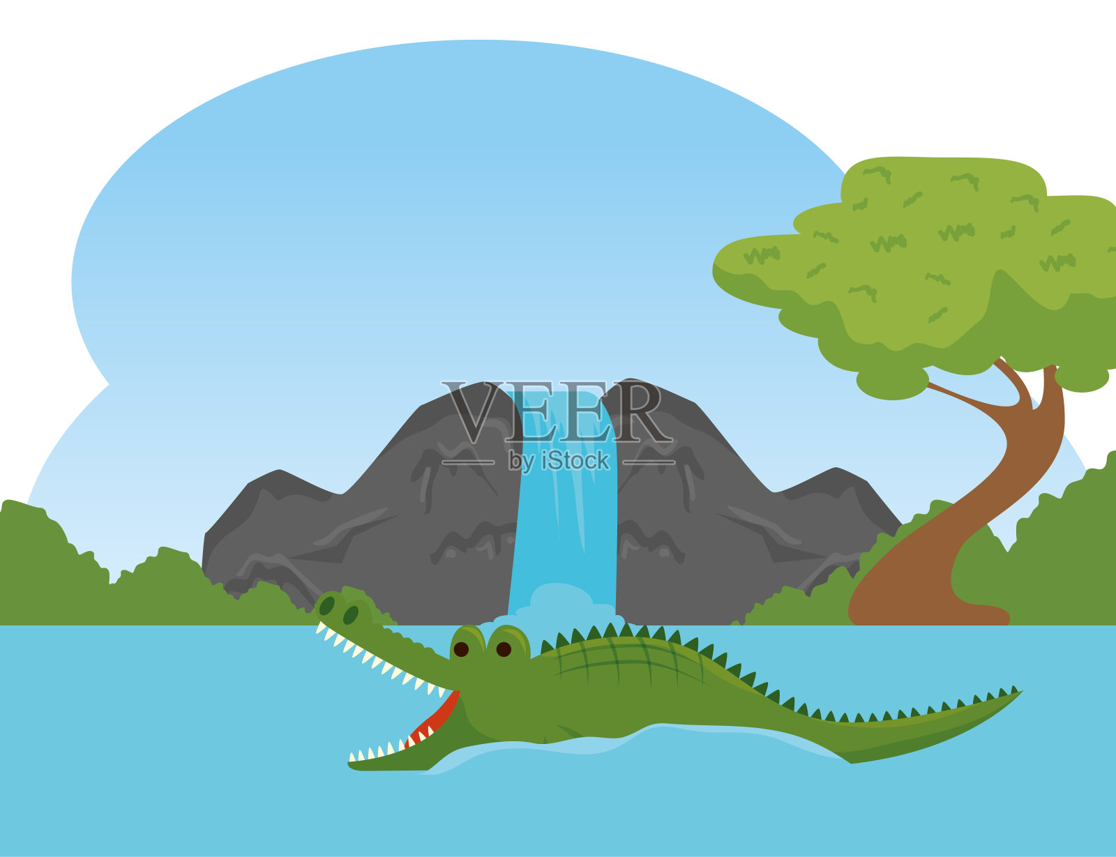 鳄鱼是野生动物，在河流保护区插画图片素材
