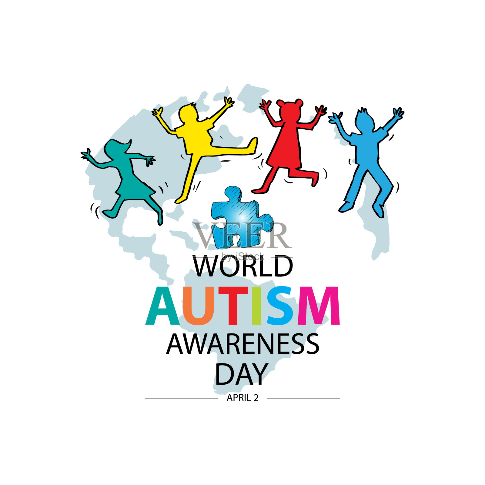 世界自闭症宣传日的概念。4月2日。插画图片素材