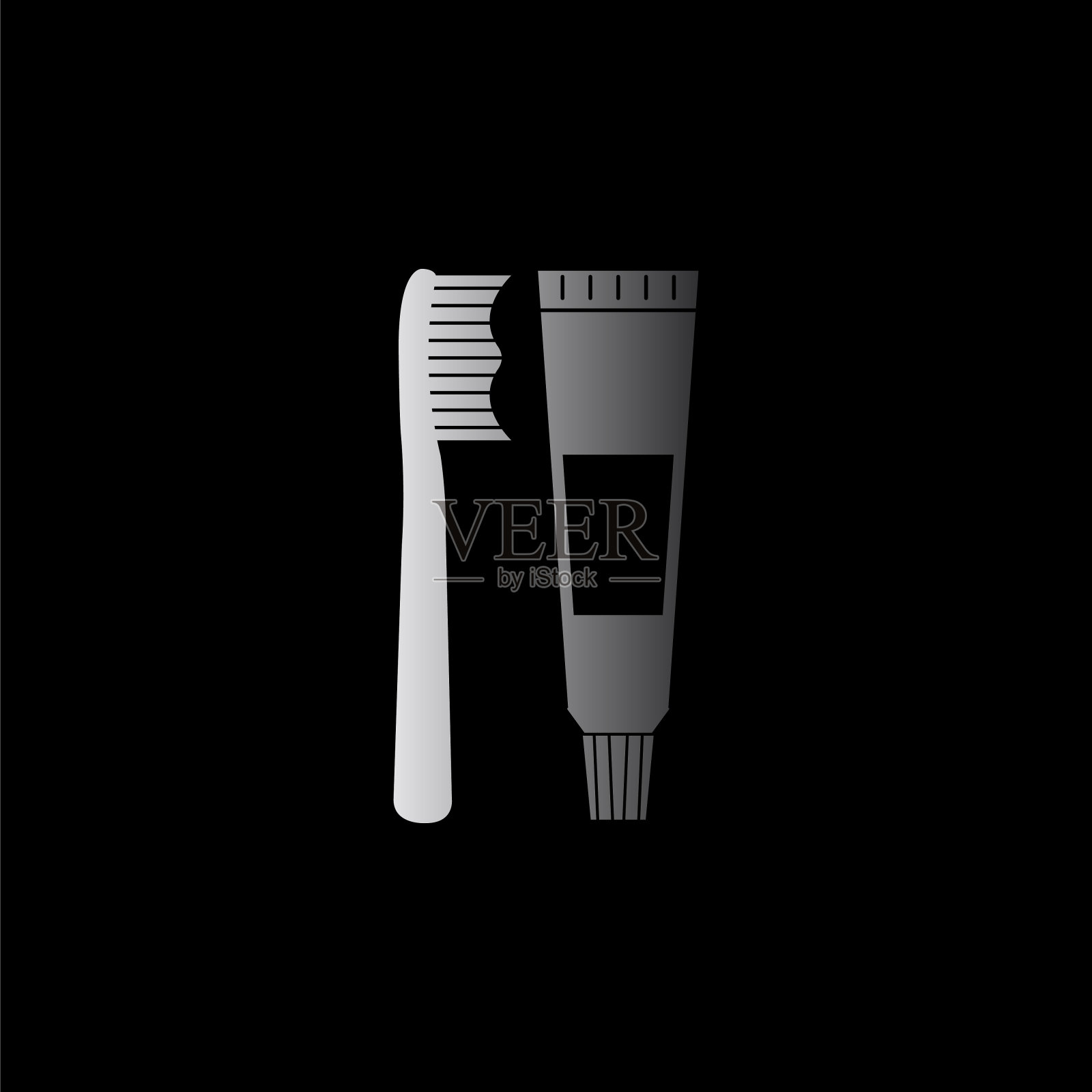牙刷和牙膏-黑色矢量图标插画图片素材