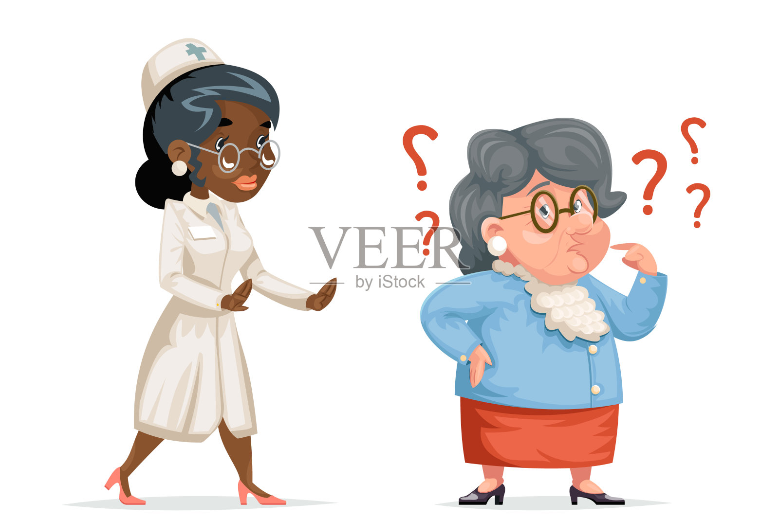 护士医生急着帮助迷茫的奶奶记忆丧失老年痴呆年龄问题老年痴呆症老年妇女奶奶成人矢量插图插画图片素材