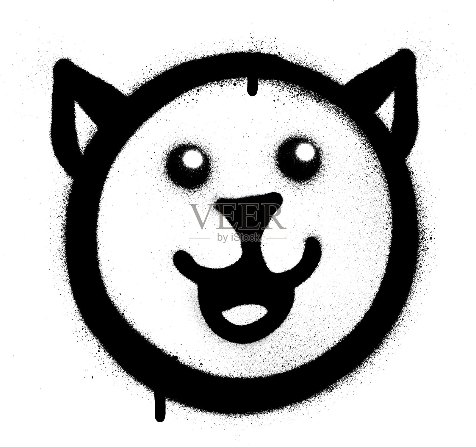 涂鸦快乐的猫喷在黑色的白色设计元素图片