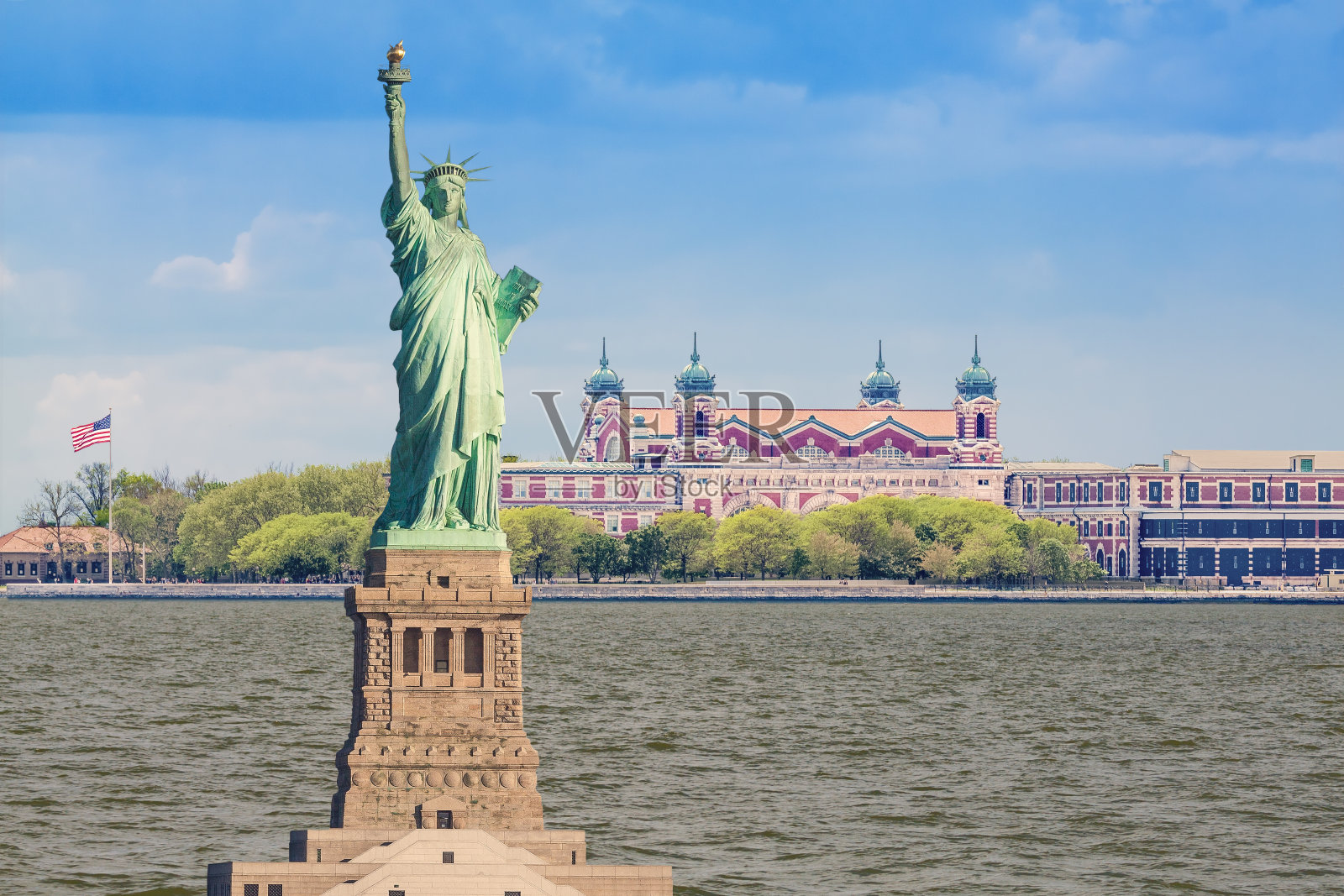 美国纽约，自由女神像和埃利斯岛。照片摄影图片