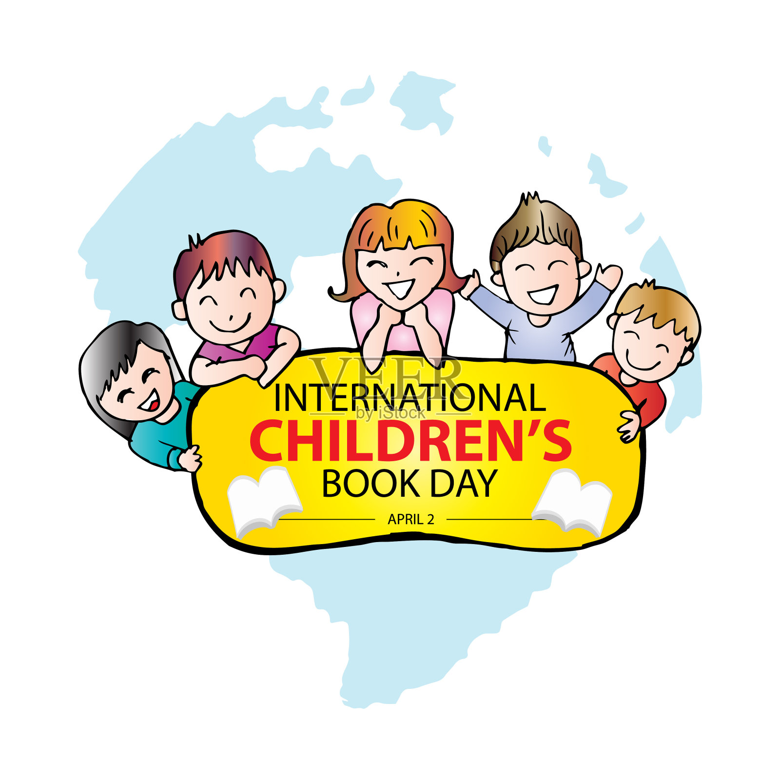 国际儿童图书日。4月2日。贺卡。插画图片素材