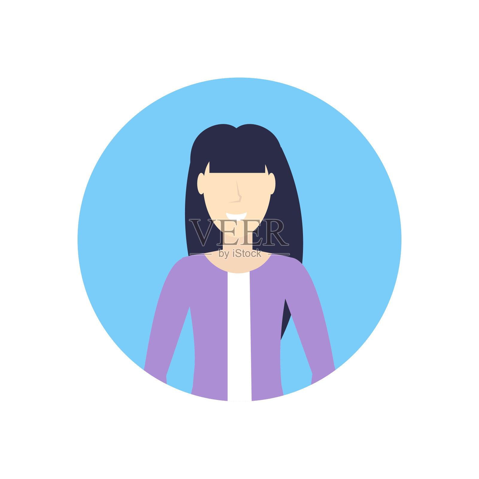 白人女商人脸头像快乐的亚洲女孩女性卡通人物肖像平面白色背景设计元素图片