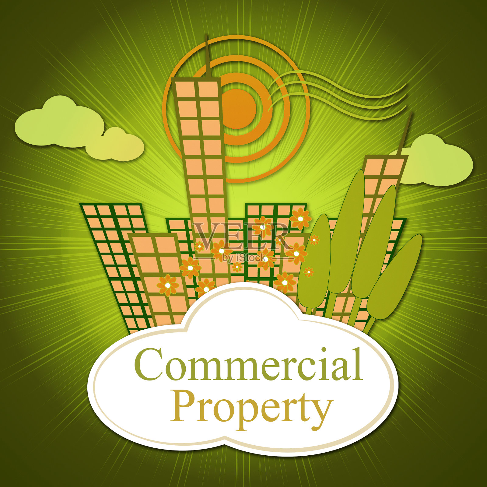 商业地产城市代表房地产租赁或房地产投资- 3d插图照片摄影图片