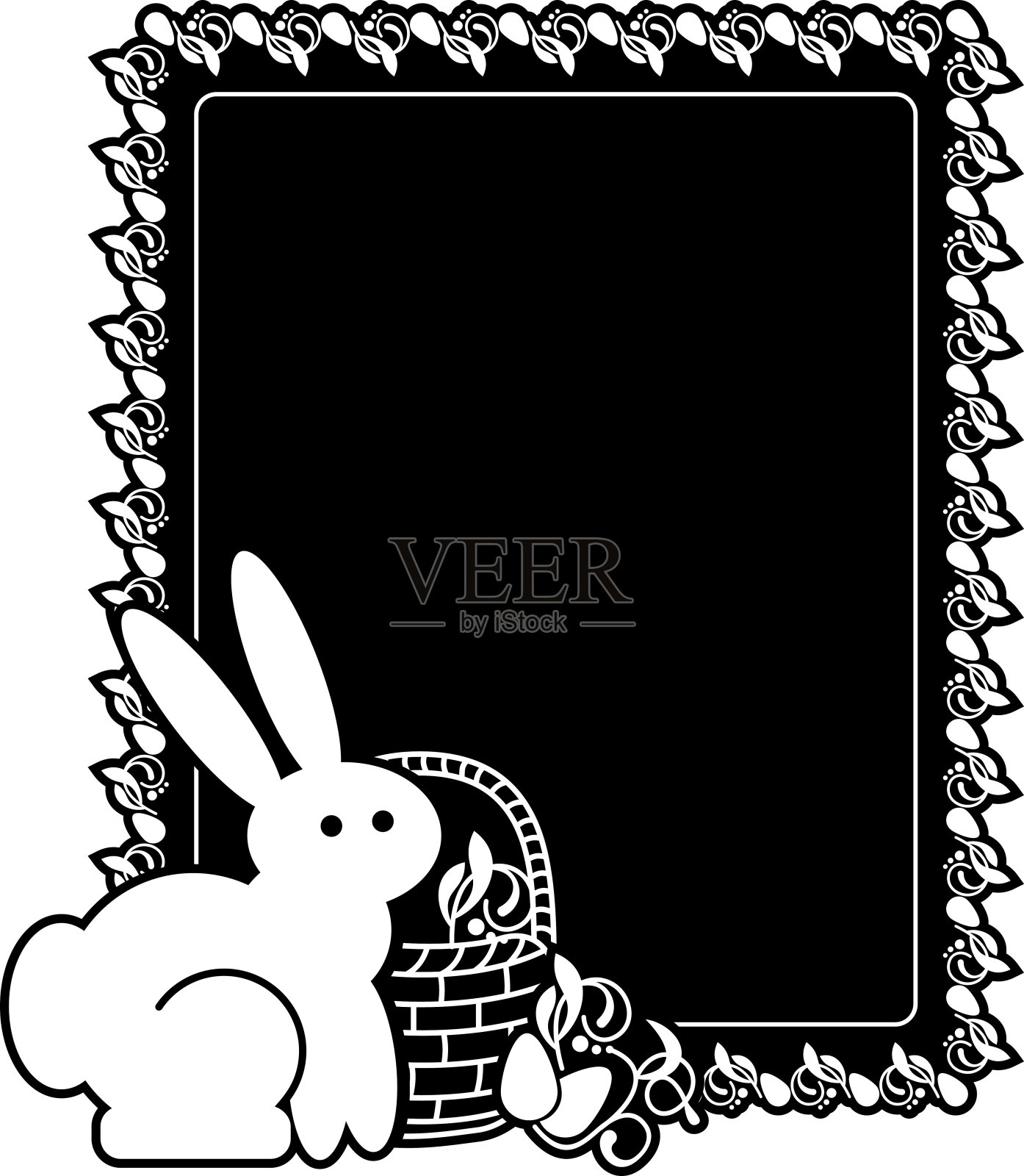 黑色和白色框架与复活节兔子剪影插画图片素材