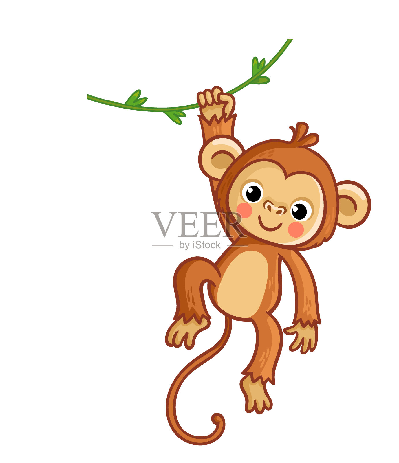 猴子挂在藤蔓上。矢量插图。可爱的动物。插画图片素材