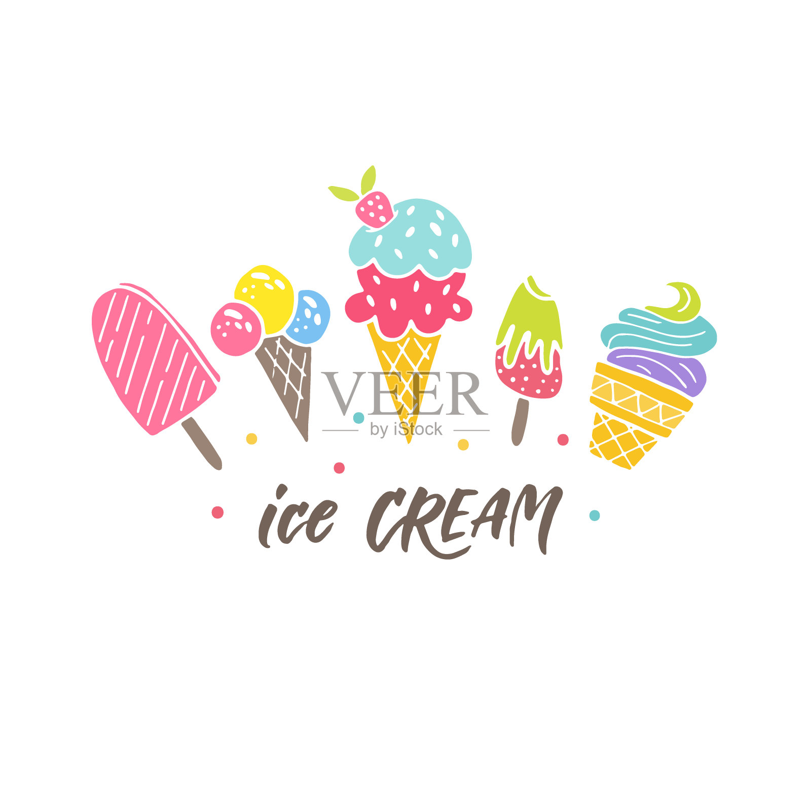 一组冰淇淋孤立在白色背景设计元素图片