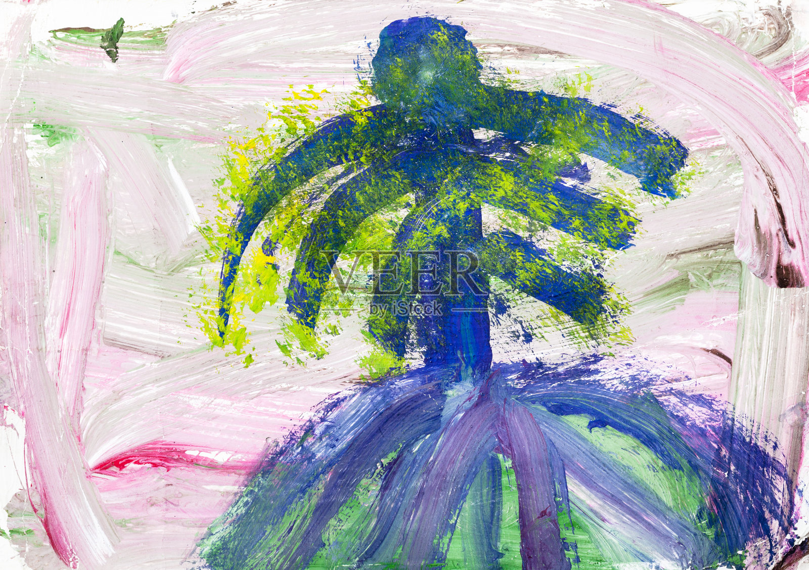 抽象的粉红色景观与蓝色的棕榈树插画图片素材