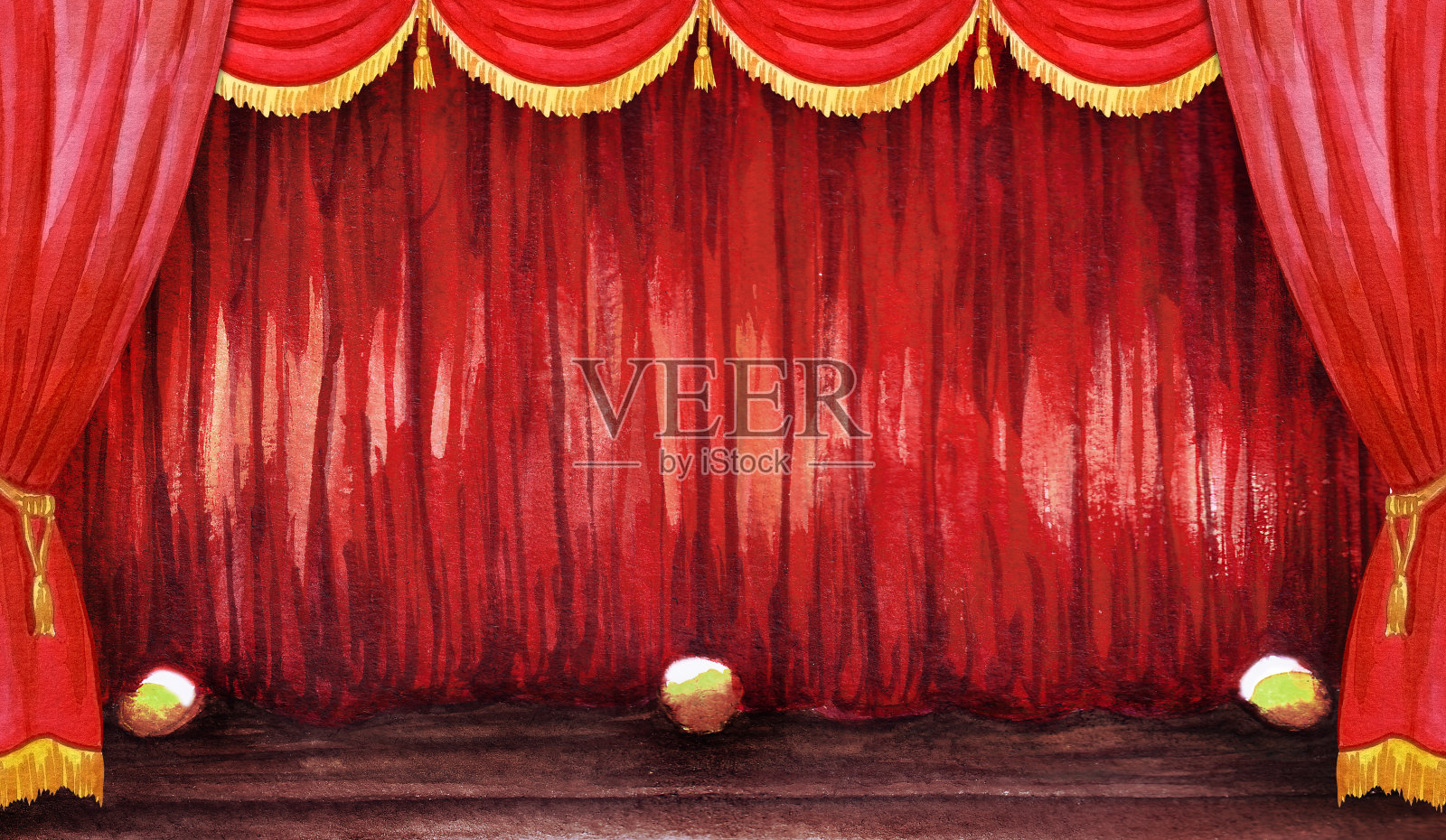 场景大厅窗帘水彩画马戏团插画图片素材