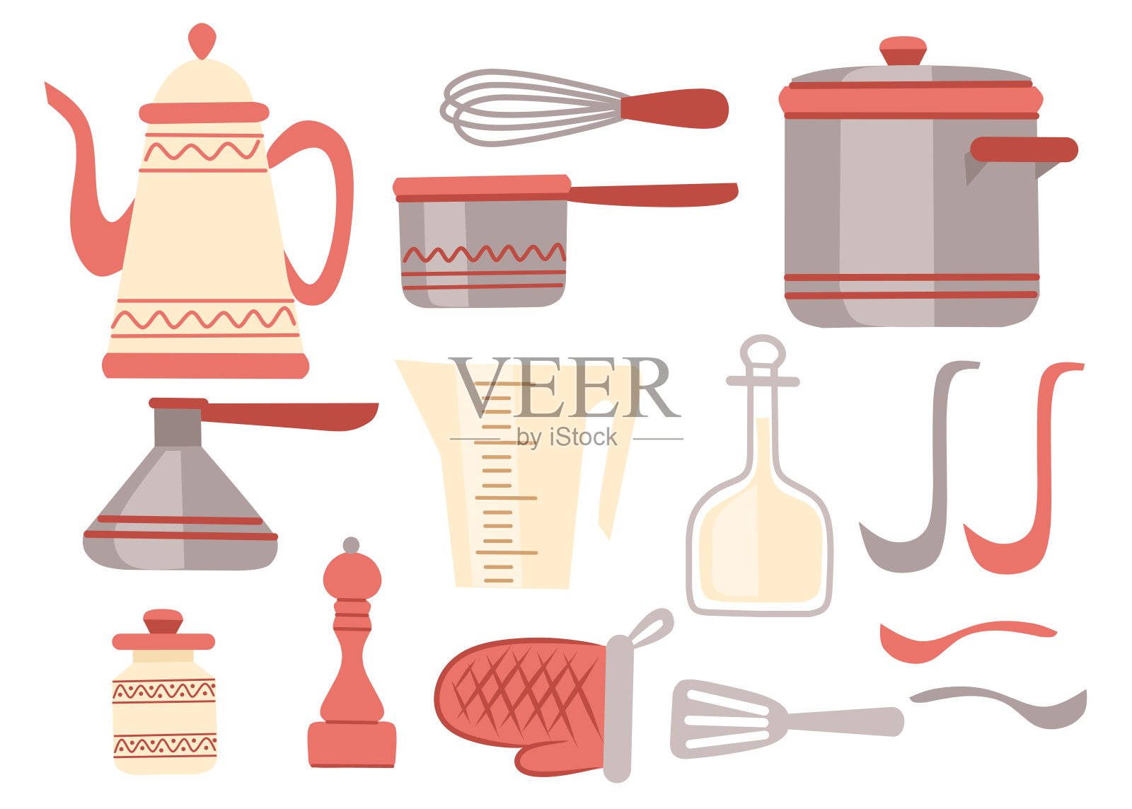 厨房用具套装。厨具，厨具，厨具系列。阿拉伯风格的现代厨房用具图标。平面矢量插图孤立在白色背景上插画图片素材