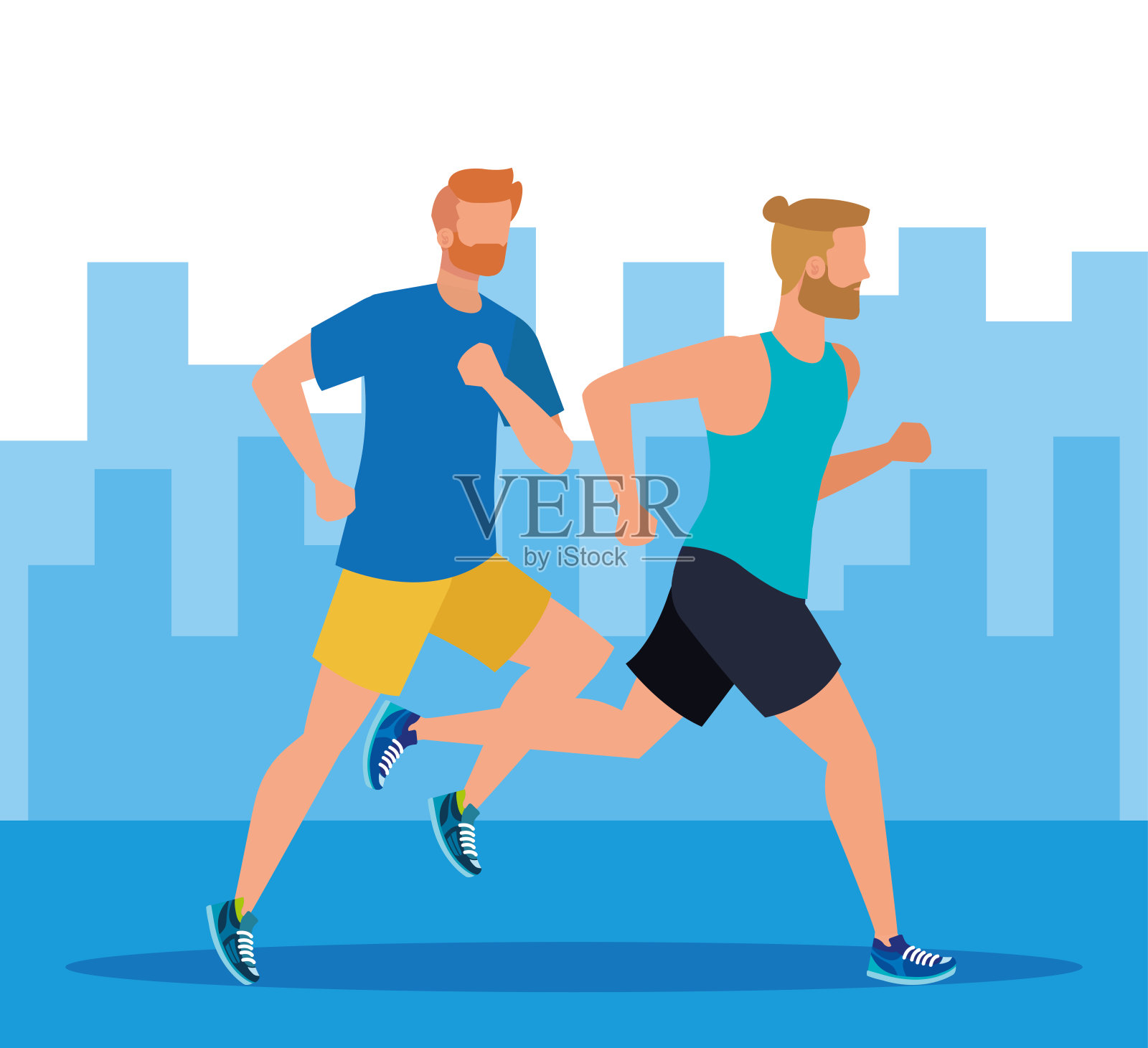 男人练习运动和跑步活动插画图片素材