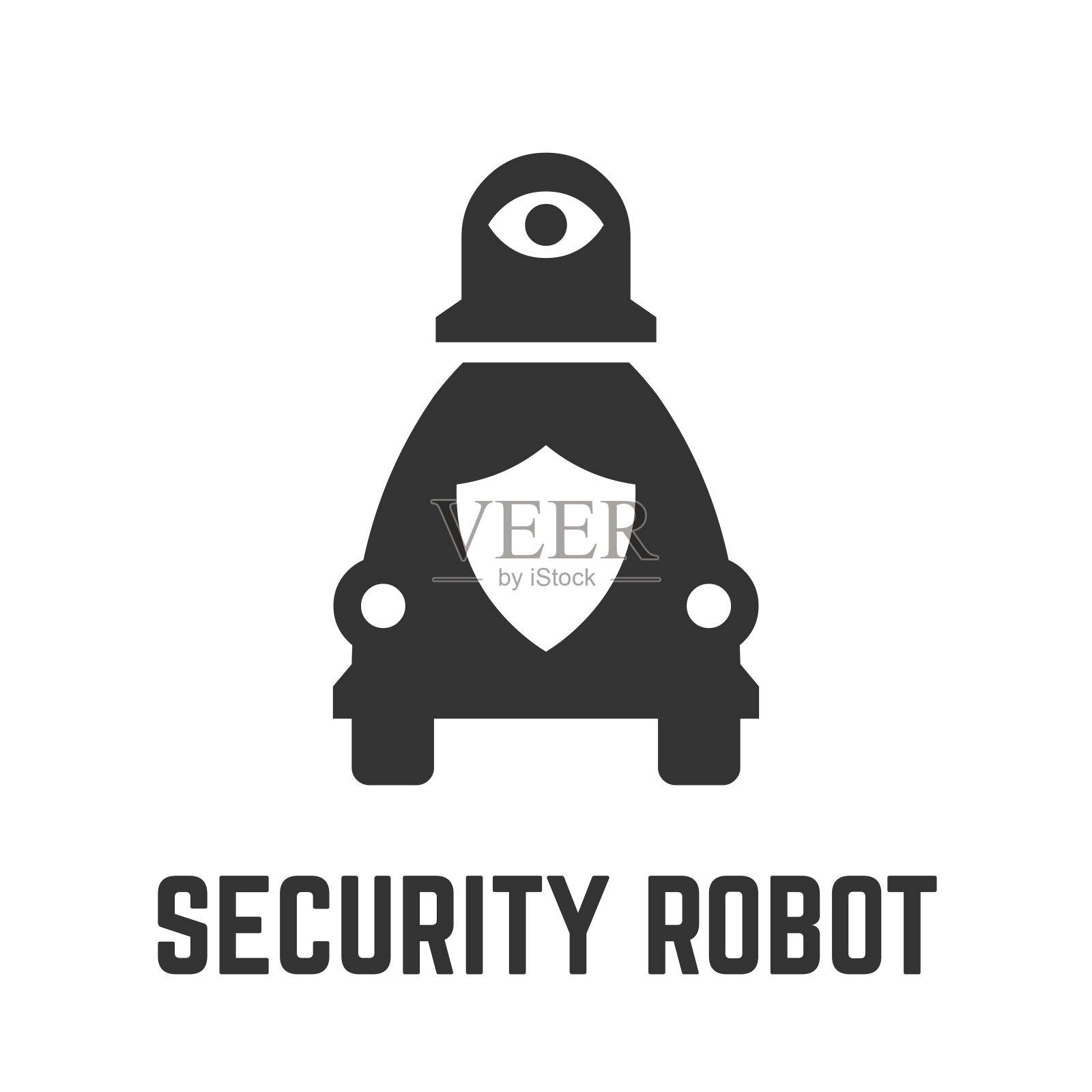 Autonomous security robot icon with self-drive machine for video surveillance, perimeter view and license plate recognition glyph symbol.插画图片素材