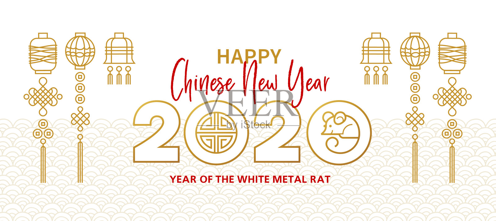 卡片上印有中国农历2020年的白色金属老鼠图案。设计模板素材