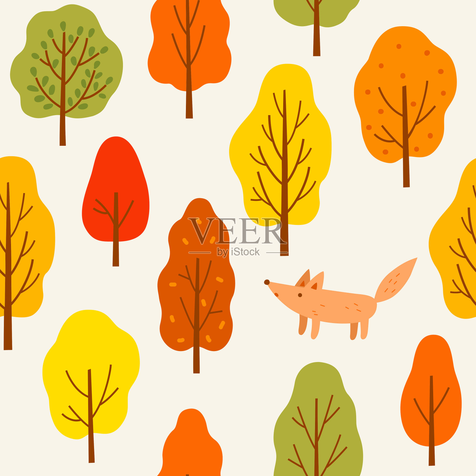 秋季森林树木无缝格局插画图片素材