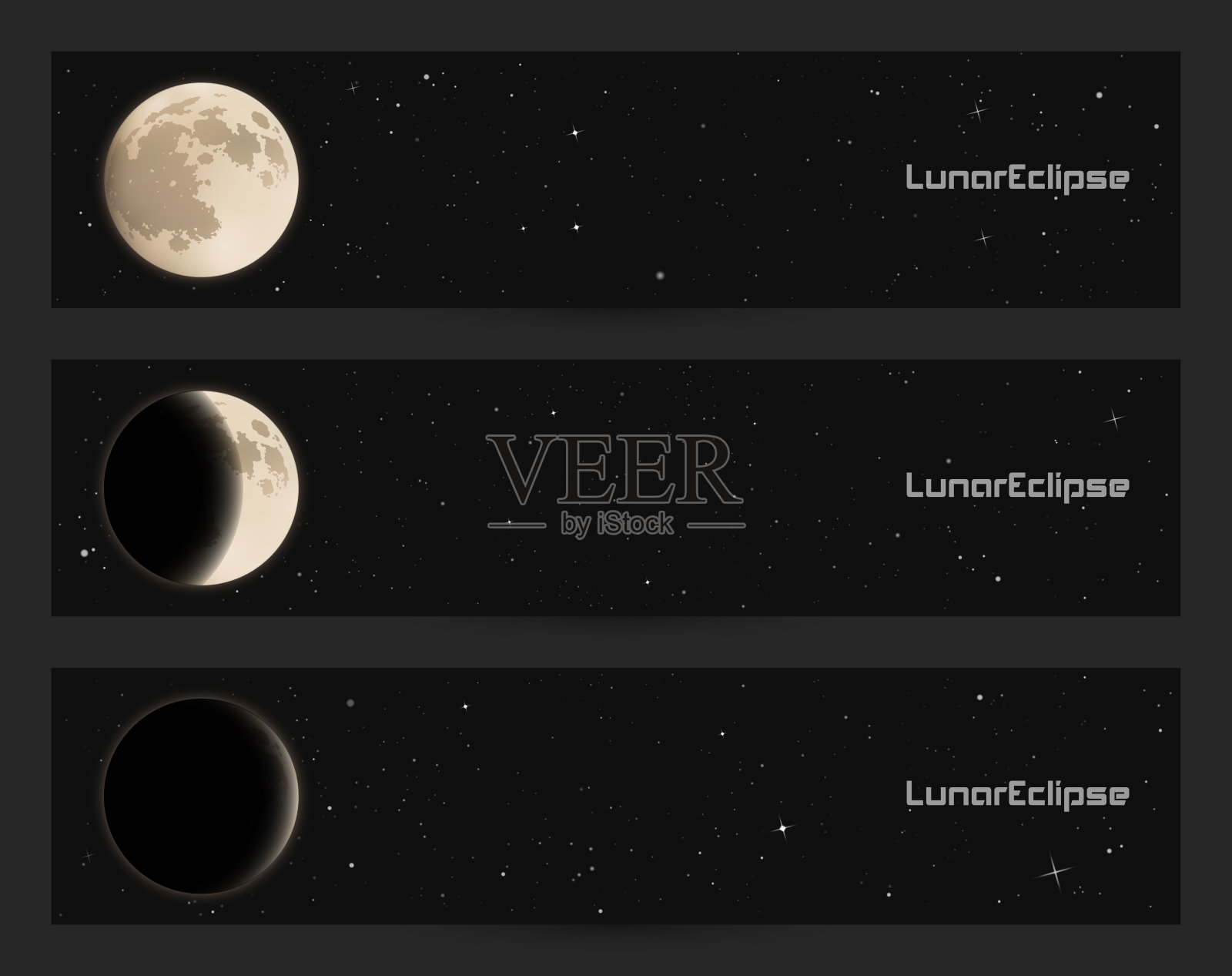 一套横旗，满月在夜晚星空插画图片素材