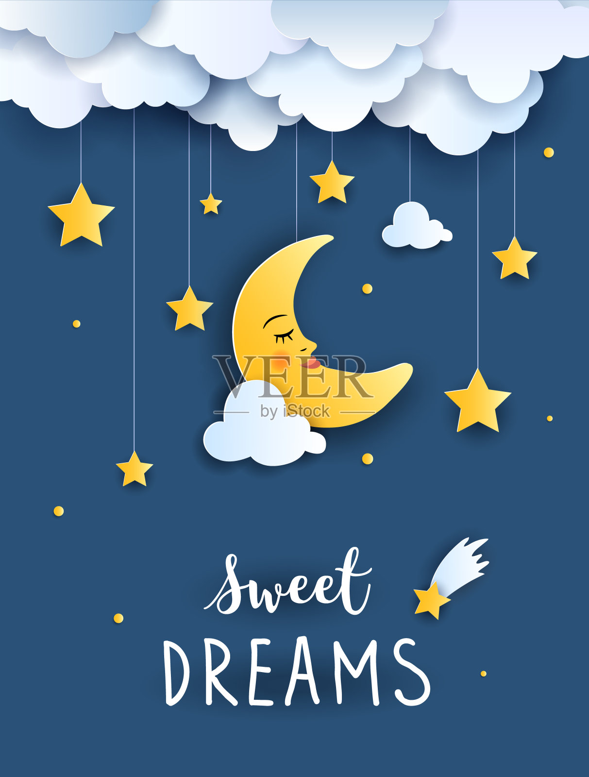甜美的梦和晚安概念插图。插画图片素材