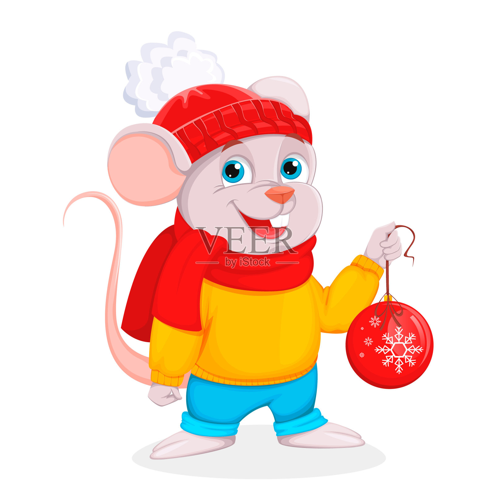 有趣的卡通老鼠抱着圣诞树球设计元素图片